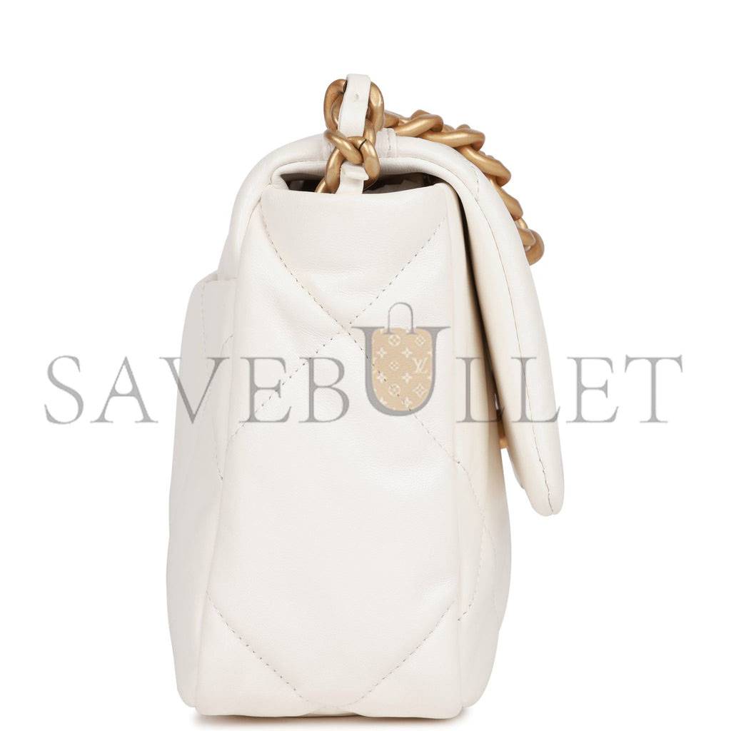 CHANEL MEDIUM 19 FLAP BAG WHITE CALFSKIN MIXED HARDWARE (25*16*9cm) CHANEL MEDIUM 19 FLAP BAG WHITE CALFSKIN MIXED HARDWARE (25*16*9cm)
