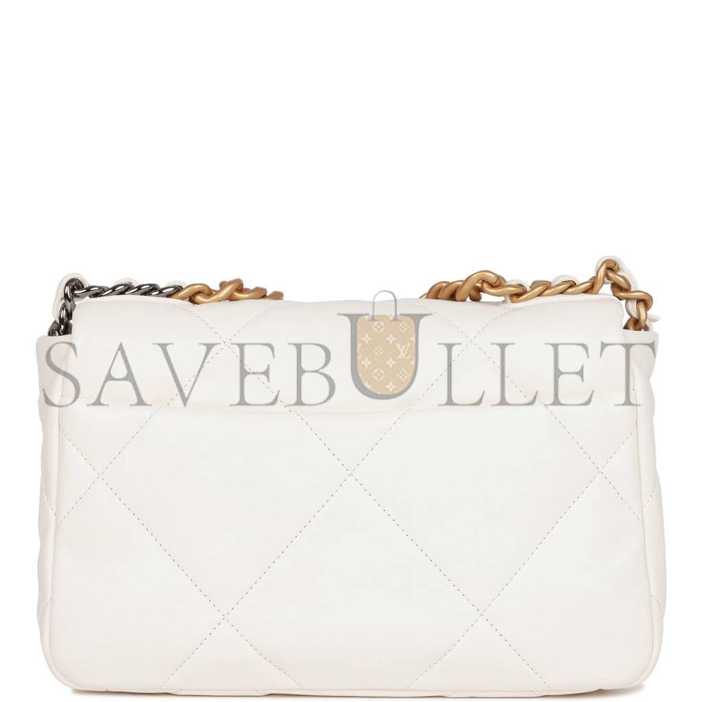 CHANEL MEDIUM 19 FLAP BAG WHITE CALFSKIN MIXED HARDWARE (25*16*9cm) CHANEL MEDIUM 19 FLAP BAG WHITE CALFSKIN MIXED HARDWARE (25*16*9cm)