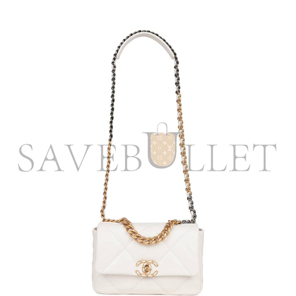 CHANEL MEDIUM 19 FLAP BAG WHITE CALFSKIN MIXED HARDWARE (25*16*9cm) CHANEL MEDIUM 19 FLAP BAG WHITE CALFSKIN MIXED HARDWARE (25*16*9cm)