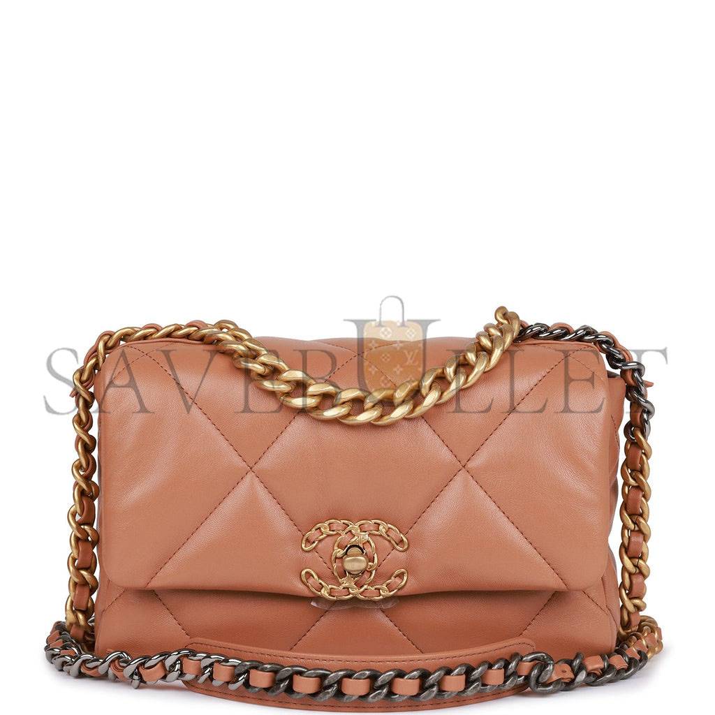 CHANEL MEDIUM 19 FLAP BAG CARAMEL CALFSKIN MIXED HARDWARE (25*16*9cm) CHANEL MEDIUM 19 FLAP BAG CARAMEL CALFSKIN MIXED HARDWARE (25*16*9cm)