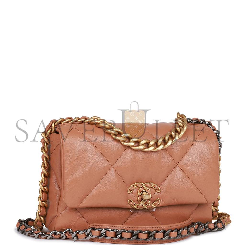 CHANEL MEDIUM 19 FLAP BAG CARAMEL CALFSKIN MIXED HARDWARE (25*16*9cm) CHANEL MEDIUM 19 FLAP BAG CARAMEL CALFSKIN MIXED HARDWARE (25*16*9cm)