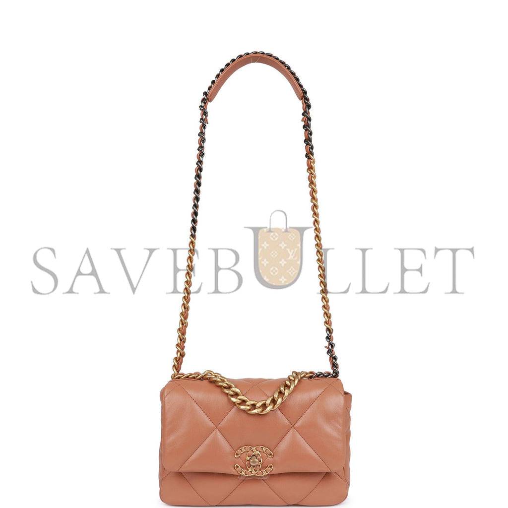 CHANEL MEDIUM 19 FLAP BAG CARAMEL CALFSKIN MIXED HARDWARE (25*16*9cm) CHANEL MEDIUM 19 FLAP BAG CARAMEL CALFSKIN MIXED HARDWARE (25*16*9cm)