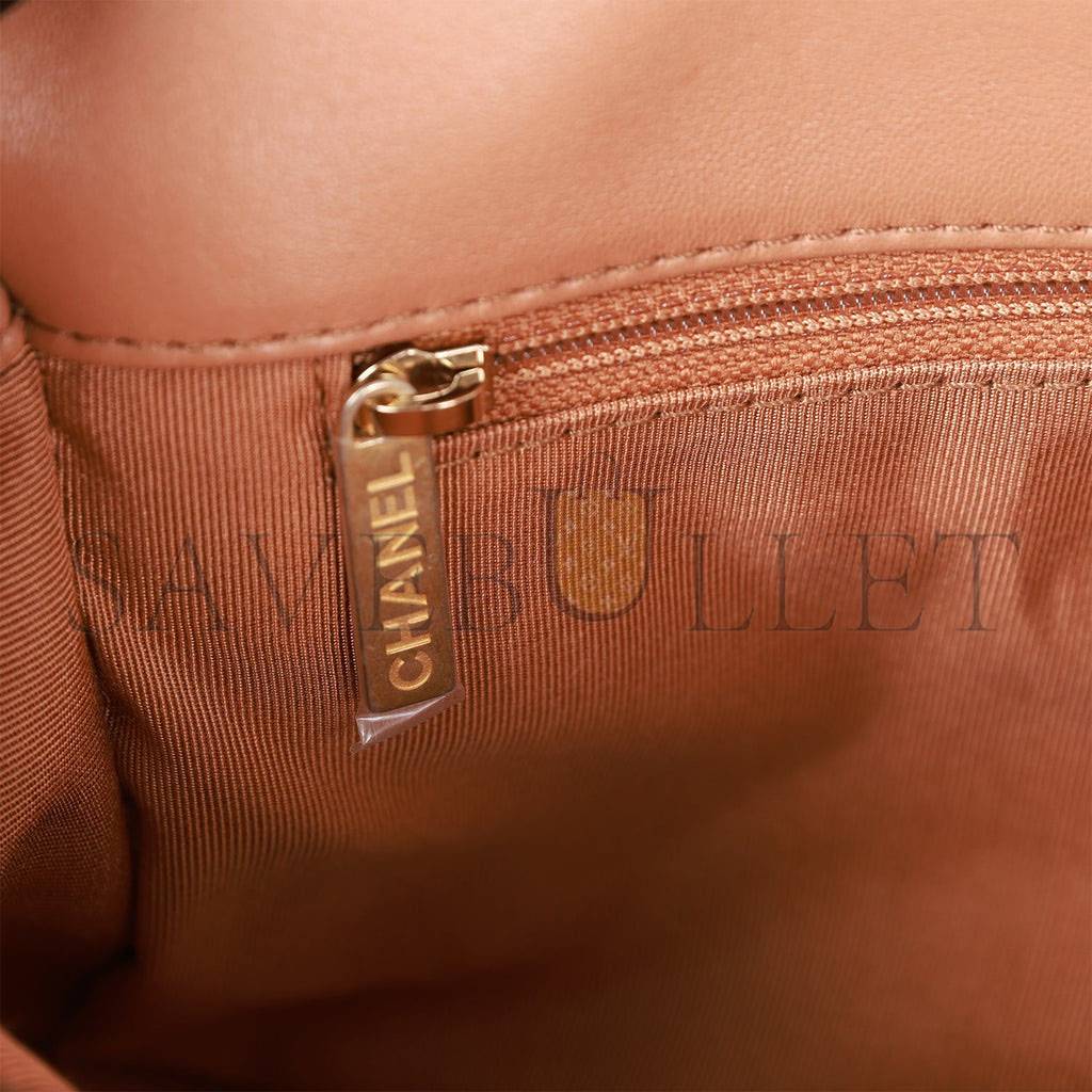 CHANEL MEDIUM 19 FLAP BAG CARAMEL CALFSKIN MIXED HARDWARE (25*16*9cm) CHANEL MEDIUM 19 FLAP BAG CARAMEL CALFSKIN MIXED HARDWARE (25*16*9cm)