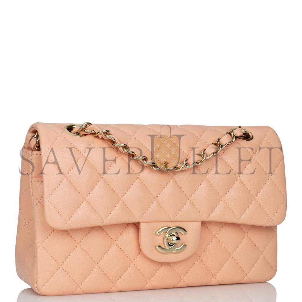 CHANEL SMALL CLASSIC DOUBLE FLAP PEACH LAMBSKIN LIGHT GOLD HARDWARE (23*13*6cm) CHANEL SMALL CLASSIC DOUBLE FLAP PEACH LAMBSKIN LIGHT GOLD HARDWARE (23*13*6cm)
