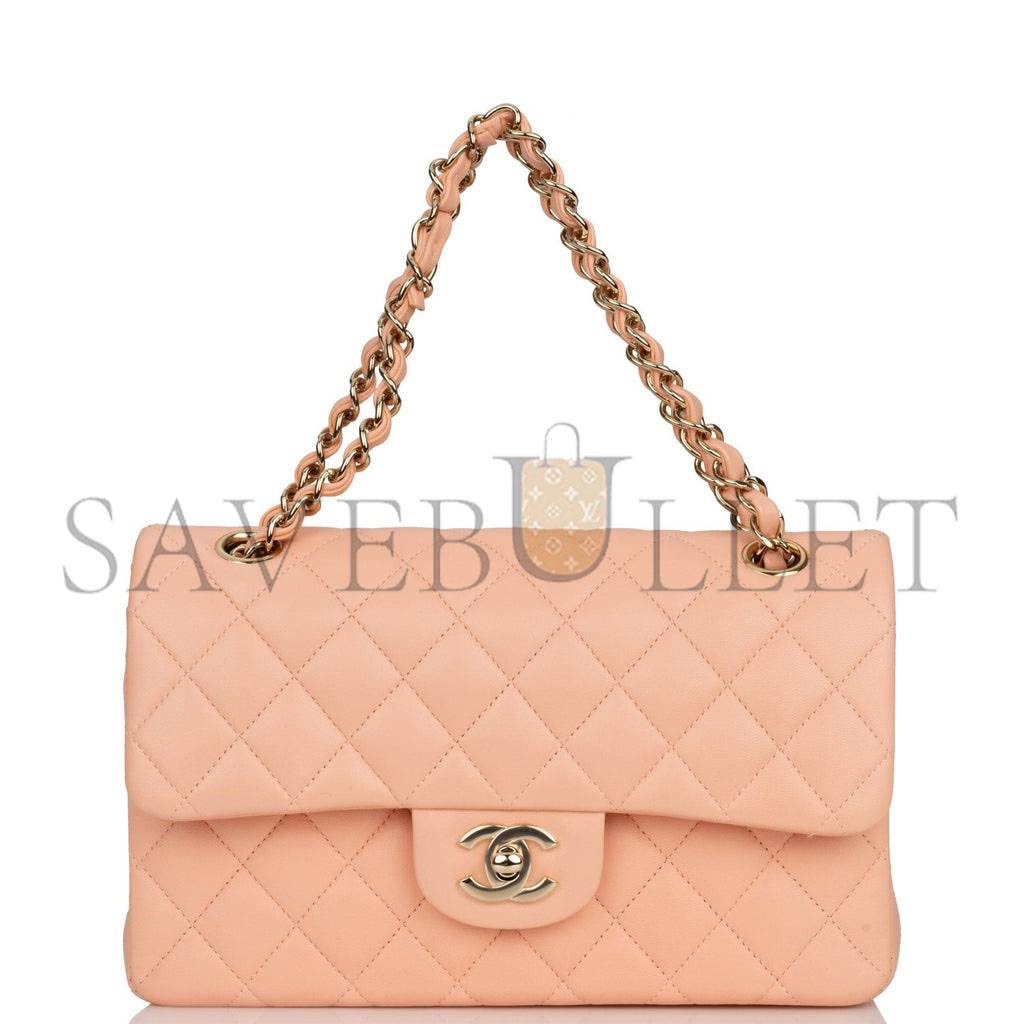 CHANEL SMALL CLASSIC DOUBLE FLAP PEACH LAMBSKIN LIGHT GOLD HARDWARE (23*13*6cm) CHANEL SMALL CLASSIC DOUBLE FLAP PEACH LAMBSKIN LIGHT GOLD HARDWARE (23*13*6cm)