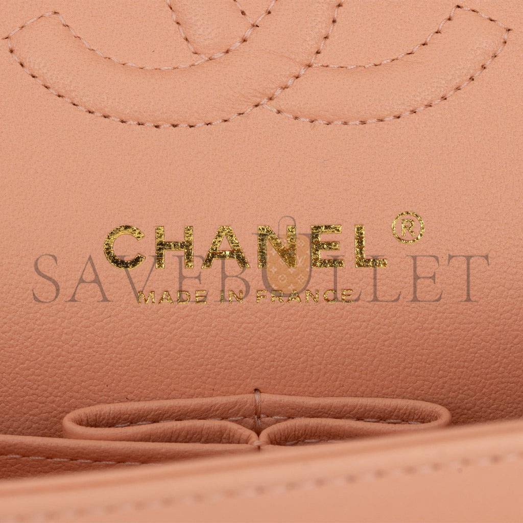 CHANEL SMALL CLASSIC DOUBLE FLAP PEACH LAMBSKIN LIGHT GOLD HARDWARE (23*13*6cm) CHANEL SMALL CLASSIC DOUBLE FLAP PEACH LAMBSKIN LIGHT GOLD HARDWARE (23*13*6cm)