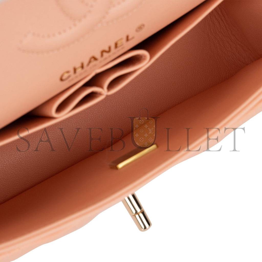CHANEL SMALL CLASSIC DOUBLE FLAP PEACH LAMBSKIN LIGHT GOLD HARDWARE (23*13*6cm) CHANEL SMALL CLASSIC DOUBLE FLAP PEACH LAMBSKIN LIGHT GOLD HARDWARE (23*13*6cm)