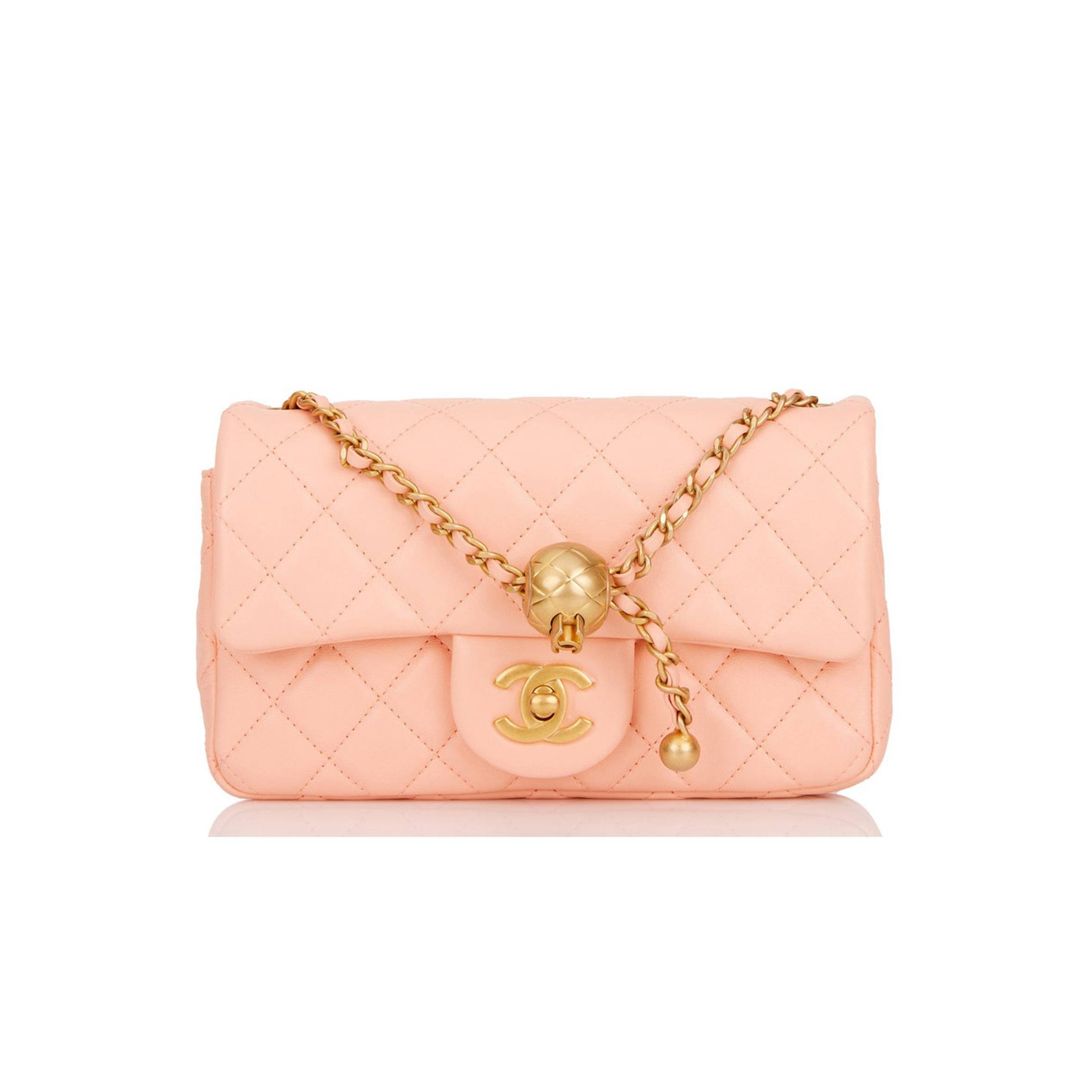 CHANEL PEARL CRUSH MINI RECTANGULAR FLAP BAG PEACH LAMBSKIN ANTIQUE GOLD HARDWARE (20*13*6cm) CHANEL PEARL CRUSH MINI RECTANGULAR FLAP BAG PEACH LAMBSKIN ANTIQUE GOLD HARDWARE (20*13*6cm)