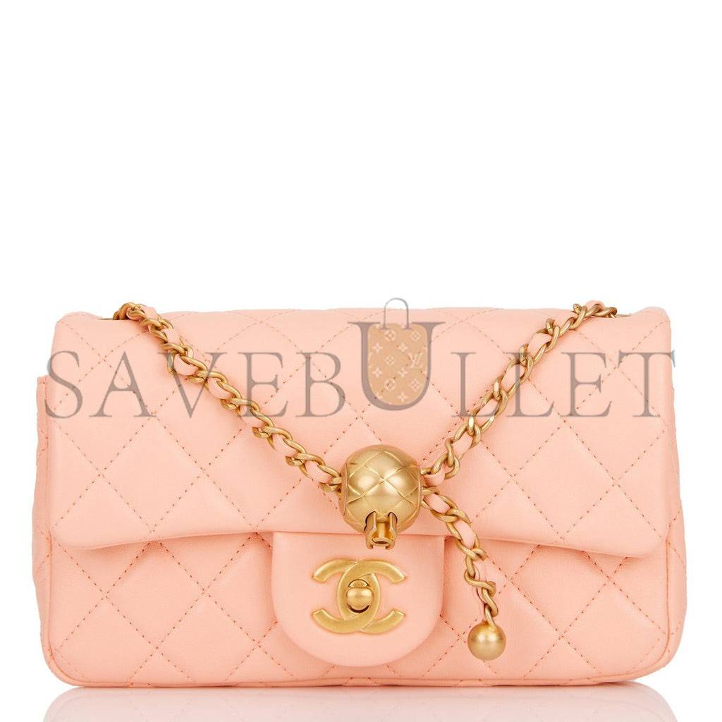 CHANEL PEARL CRUSH MINI RECTANGULAR FLAP BAG PEACH LAMBSKIN ANTIQUE GOLD HARDWARE (20*13*6cm) CHANEL PEARL CRUSH MINI RECTANGULAR FLAP BAG PEACH LAMBSKIN ANTIQUE GOLD HARDWARE (20*13*6cm)