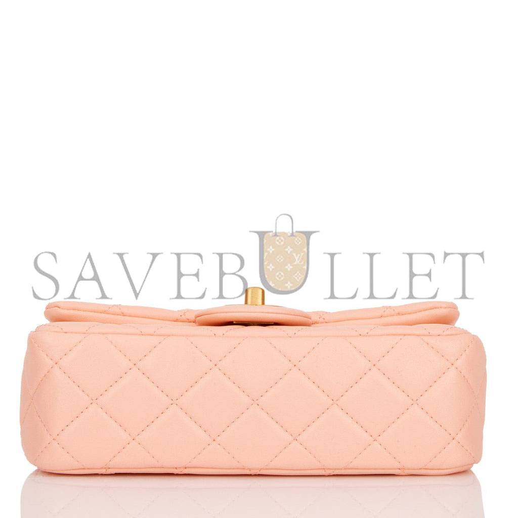 CHANEL PEARL CRUSH MINI RECTANGULAR FLAP BAG PEACH LAMBSKIN ANTIQUE GOLD HARDWARE (20*13*6cm) CHANEL PEARL CRUSH MINI RECTANGULAR FLAP BAG PEACH LAMBSKIN ANTIQUE GOLD HARDWARE (20*13*6cm)