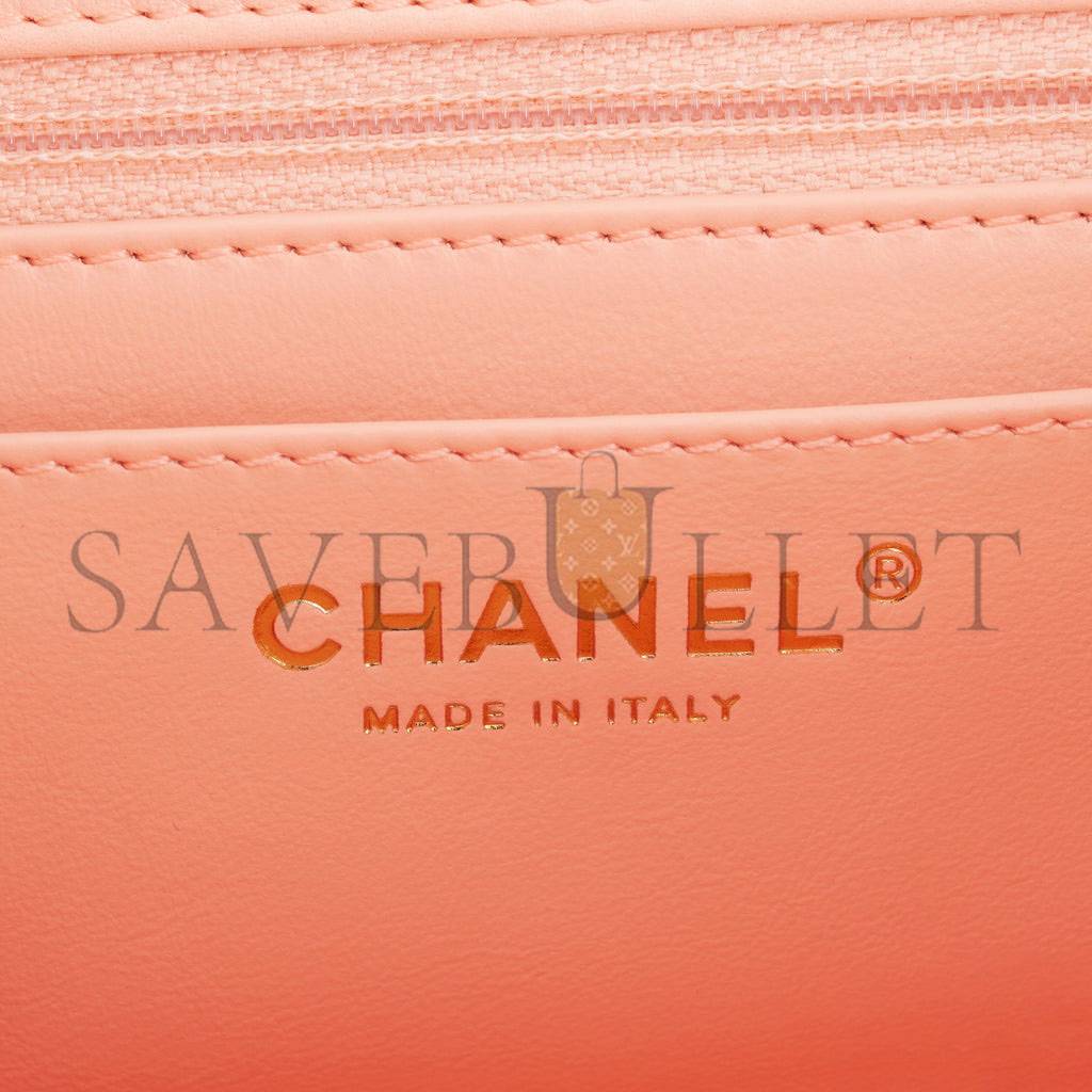 CHANEL PEARL CRUSH MINI RECTANGULAR FLAP BAG PEACH LAMBSKIN ANTIQUE GOLD HARDWARE (20*13*6cm) CHANEL PEARL CRUSH MINI RECTANGULAR FLAP BAG PEACH LAMBSKIN ANTIQUE GOLD HARDWARE (20*13*6cm)