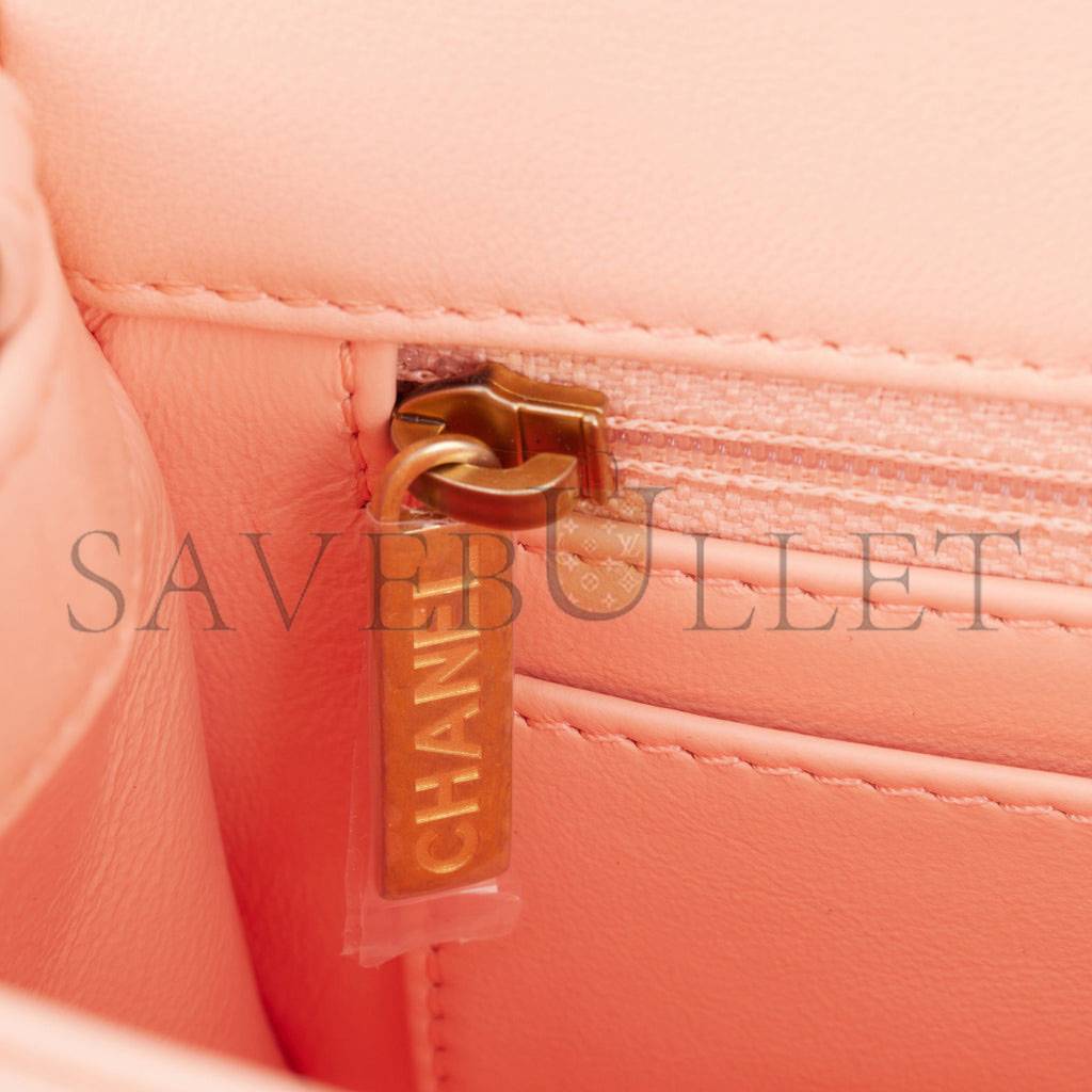 CHANEL PEARL CRUSH MINI RECTANGULAR FLAP BAG PEACH LAMBSKIN ANTIQUE GOLD HARDWARE (20*13*6cm) CHANEL PEARL CRUSH MINI RECTANGULAR FLAP BAG PEACH LAMBSKIN ANTIQUE GOLD HARDWARE (20*13*6cm)