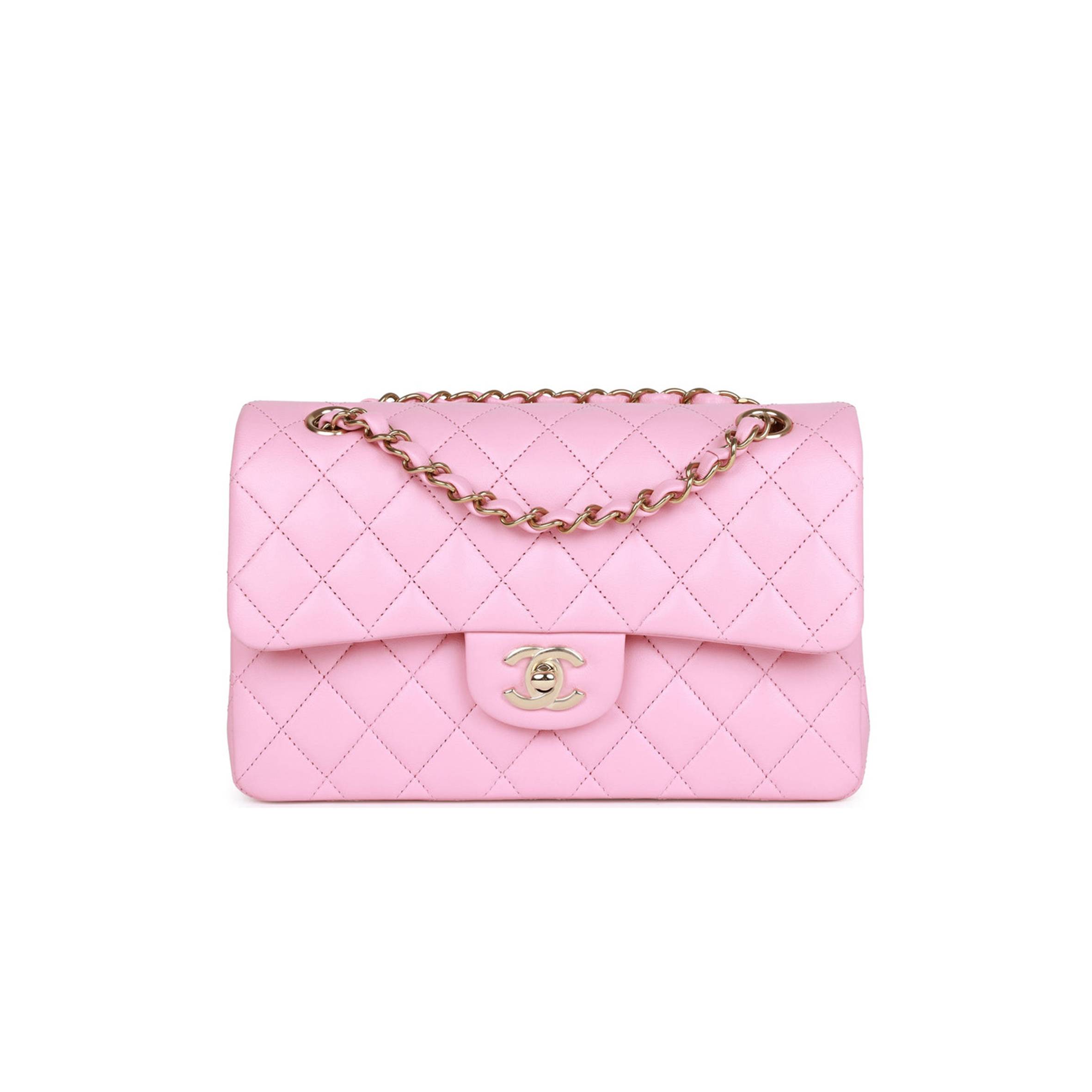 CHANEL SMALL CLASSIC DOUBLE FLAP PINK LAMBSKIN LIGHT GOLD HARDWARE (23*13*6cm) CHANEL SMALL CLASSIC DOUBLE FLAP PINK LAMBSKIN LIGHT GOLD HARDWARE (23*13*6cm)
