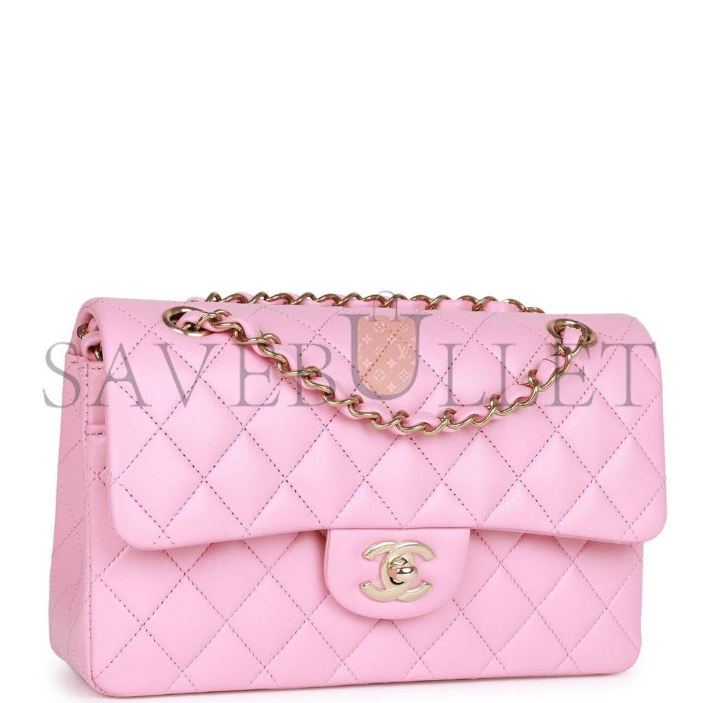 CHANEL SMALL CLASSIC DOUBLE FLAP PINK LAMBSKIN LIGHT GOLD HARDWARE (23*13*6cm) CHANEL SMALL CLASSIC DOUBLE FLAP PINK LAMBSKIN LIGHT GOLD HARDWARE (23*13*6cm)