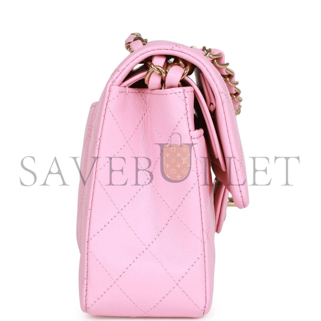 CHANEL SMALL CLASSIC DOUBLE FLAP PINK LAMBSKIN LIGHT GOLD HARDWARE (23*13*6cm) CHANEL SMALL CLASSIC DOUBLE FLAP PINK LAMBSKIN LIGHT GOLD HARDWARE (23*13*6cm)