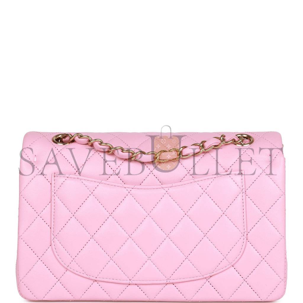 CHANEL SMALL CLASSIC DOUBLE FLAP PINK LAMBSKIN LIGHT GOLD HARDWARE (23*13*6cm) CHANEL SMALL CLASSIC DOUBLE FLAP PINK LAMBSKIN LIGHT GOLD HARDWARE (23*13*6cm)