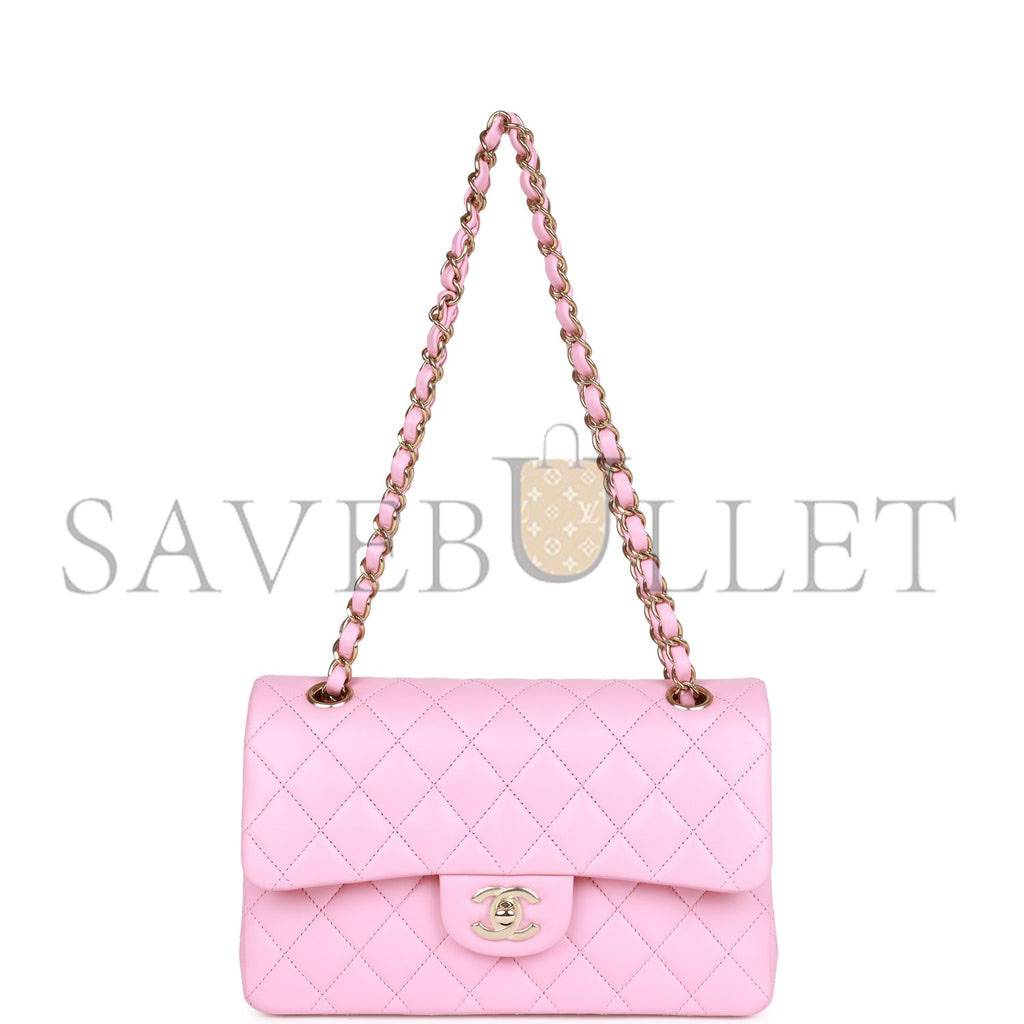 CHANEL SMALL CLASSIC DOUBLE FLAP PINK LAMBSKIN LIGHT GOLD HARDWARE (23*13*6cm) CHANEL SMALL CLASSIC DOUBLE FLAP PINK LAMBSKIN LIGHT GOLD HARDWARE (23*13*6cm)