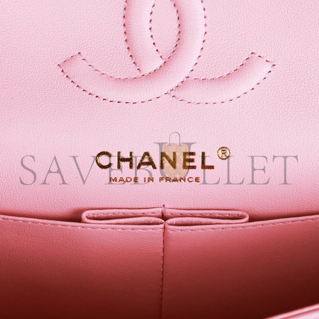 CHANEL SMALL CLASSIC DOUBLE FLAP PINK LAMBSKIN LIGHT GOLD HARDWARE (23*13*6cm) CHANEL SMALL CLASSIC DOUBLE FLAP PINK LAMBSKIN LIGHT GOLD HARDWARE (23*13*6cm)