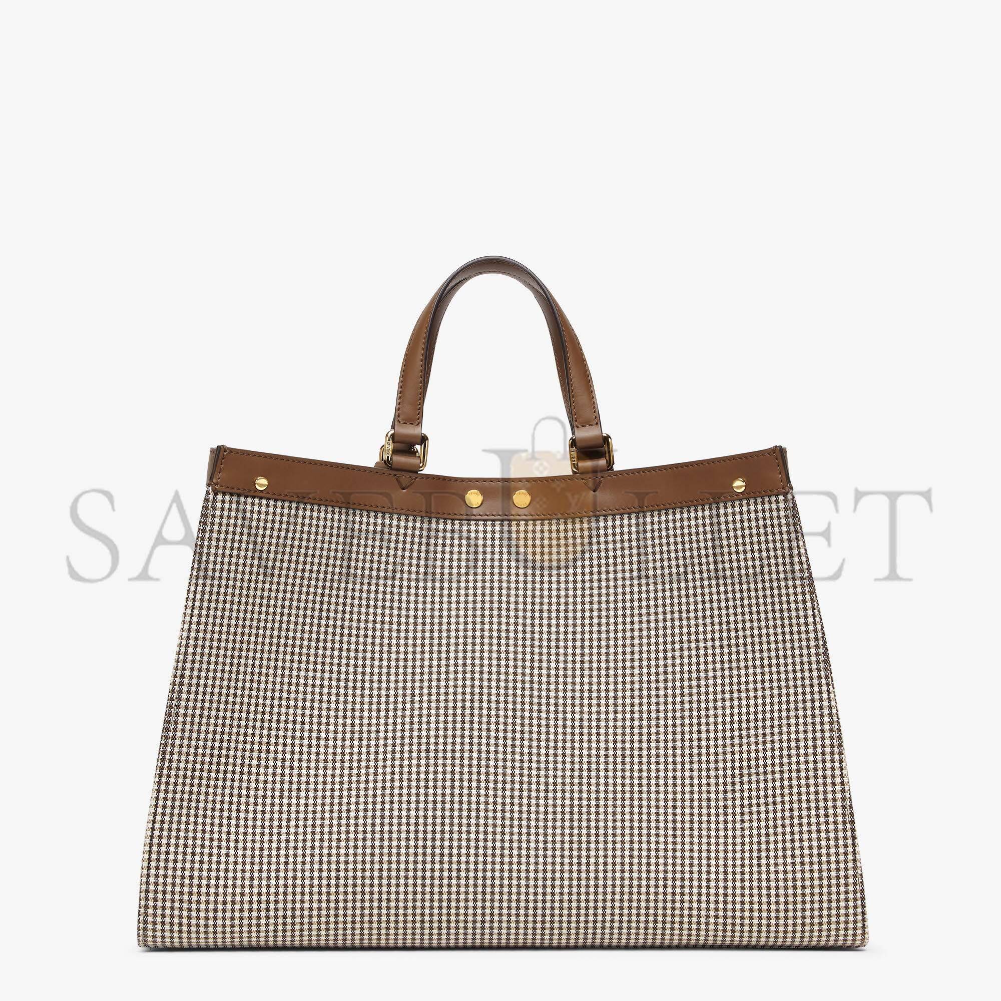 FENDI X-TOTE - BROWN HOUNDSTOOTH WOOL SHOPPER WITH FF EMBROIDERY 8BH374AKRZF1IRG (41*29.5*16cm) FENDI X-TOTE - BROWN HOUNDSTOOTH WOOL SHOPPER WITH FF EMBROIDERY 8BH374AKRZF1IRG (41*29.5*16cm)