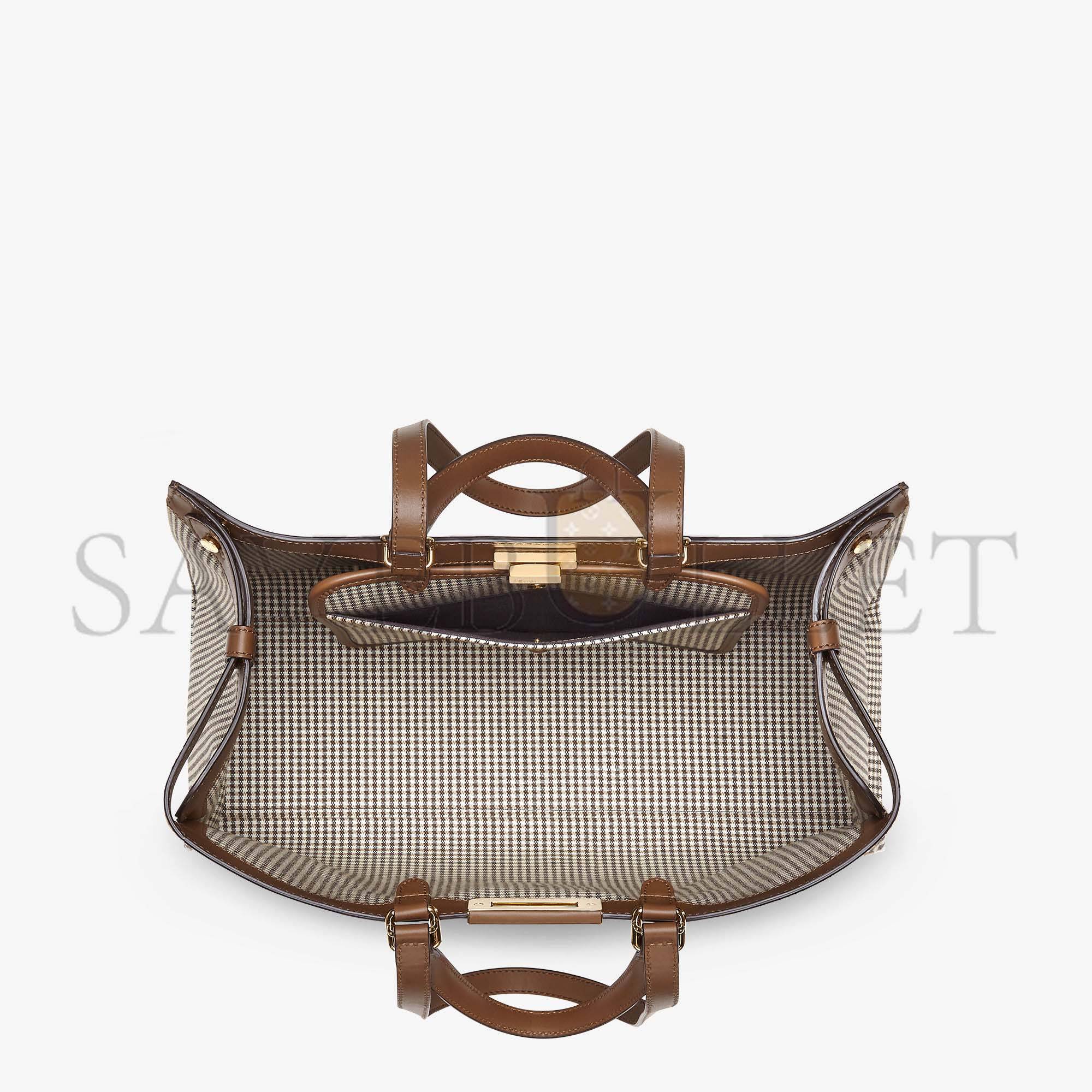 FENDI X-TOTE - BROWN HOUNDSTOOTH WOOL SHOPPER WITH FF EMBROIDERY 8BH374AKRZF1IRG (41*29.5*16cm) FENDI X-TOTE - BROWN HOUNDSTOOTH WOOL SHOPPER WITH FF EMBROIDERY 8BH374AKRZF1IRG (41*29.5*16cm)