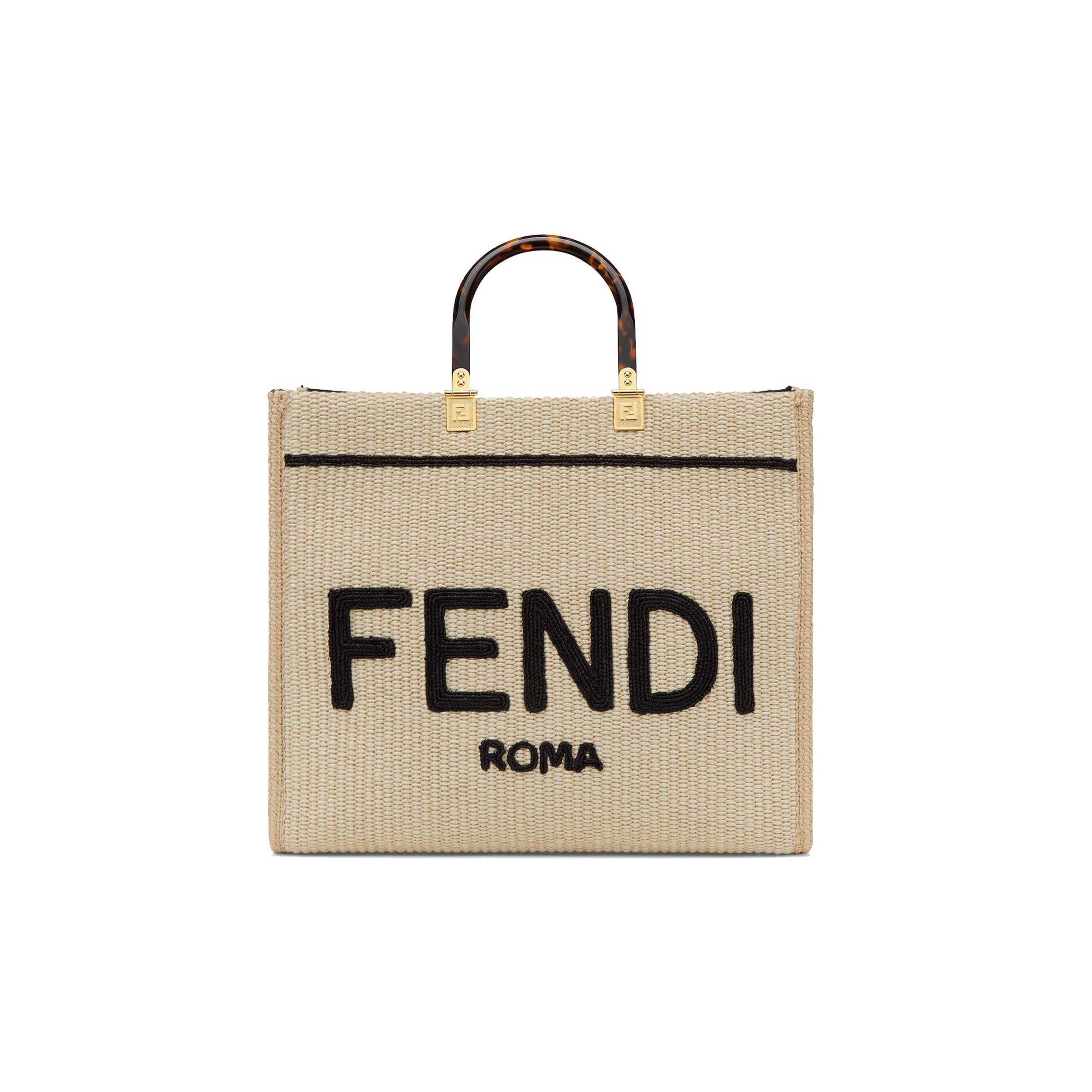 FENDI SUNSHINE MEDIUM - BEIGE AND BLACK STRAW SHOPPER 8BH386AKRPF1CBX (35*31*17cm) FENDI SUNSHINE MEDIUM - BEIGE AND BLACK STRAW SHOPPER 8BH386AKRPF1CBX (35*31*17cm)