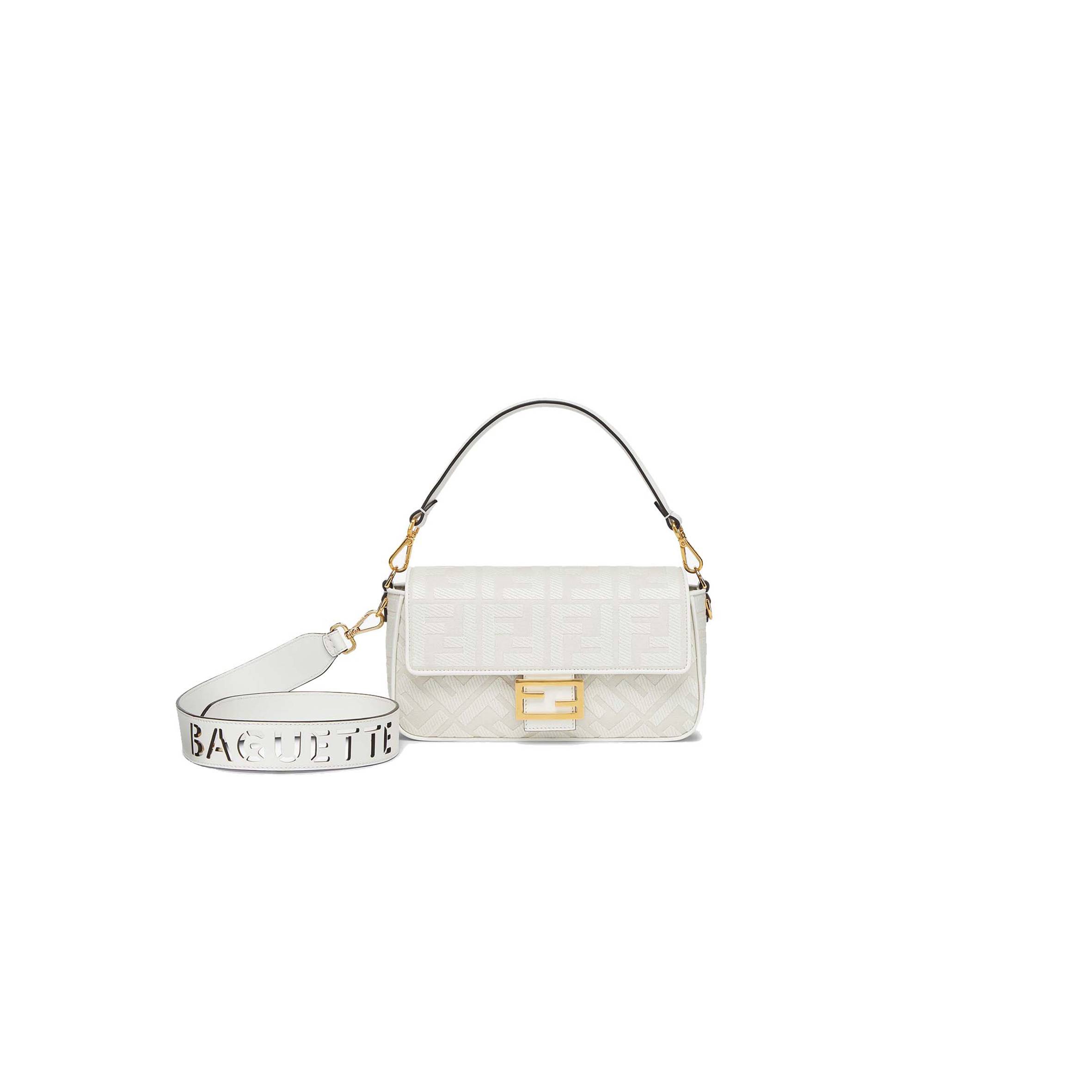 FENDI BAGUETTE - WHITE FF CANVAS BAG 8BR600AMCDF1CFK (27*15*6cm) FENDI BAGUETTE - WHITE FF CANVAS BAG 8BR600AMCDF1CFK (27*15*6cm)