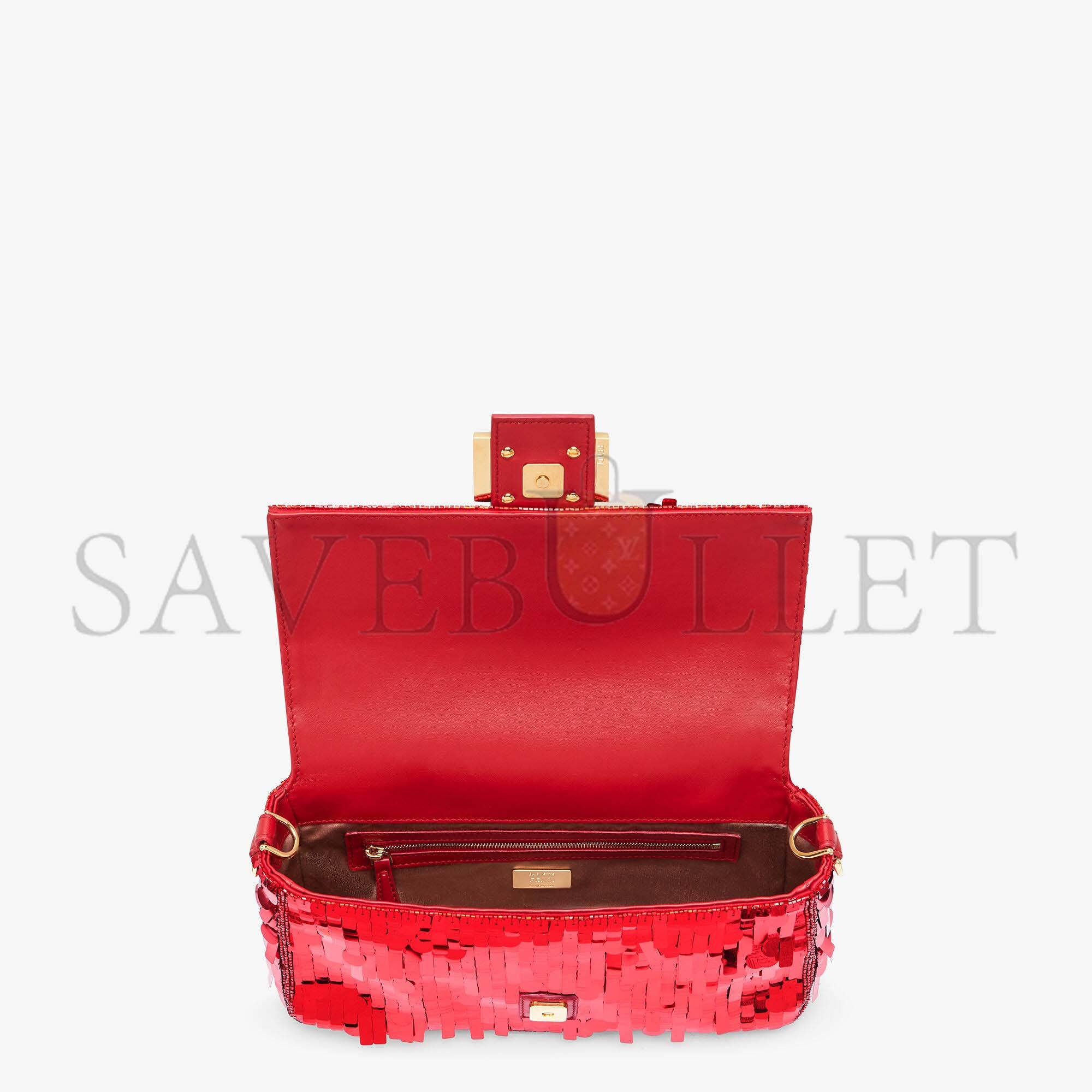 FENDI BAGUETTE - RED SEQUIN AND LEATHER BAG 8BR600AMP0F0V3L (27*15*6cm) FENDI BAGUETTE - RED SEQUIN AND LEATHER BAG 8BR600AMP0F0V3L (27*15*6cm)