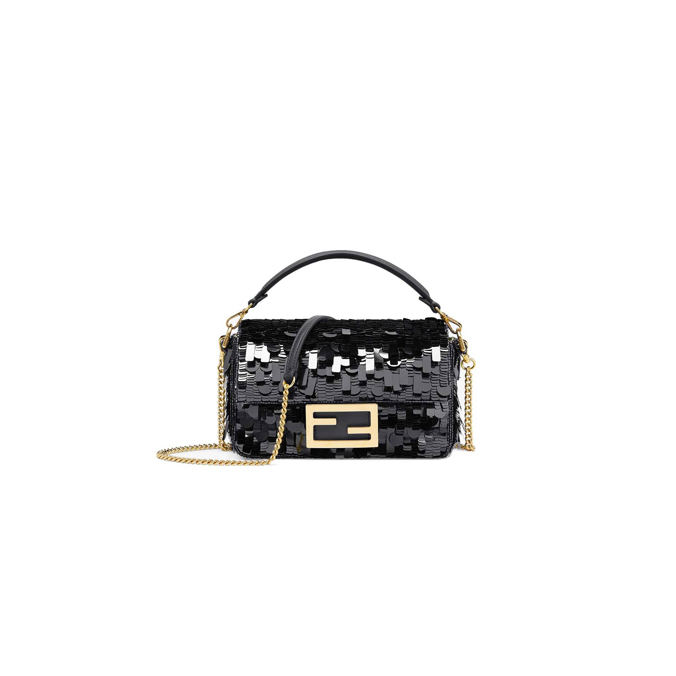 FENDI BAGUETTE MINI - BLACK SEQUIN AND LEATHER BAG 8BS017AMP0F0KUR (20*13*5cm) FENDI BAGUETTE MINI - BLACK SEQUIN AND LEATHER BAG 8BS017AMP0F0KUR (20*13*5cm)