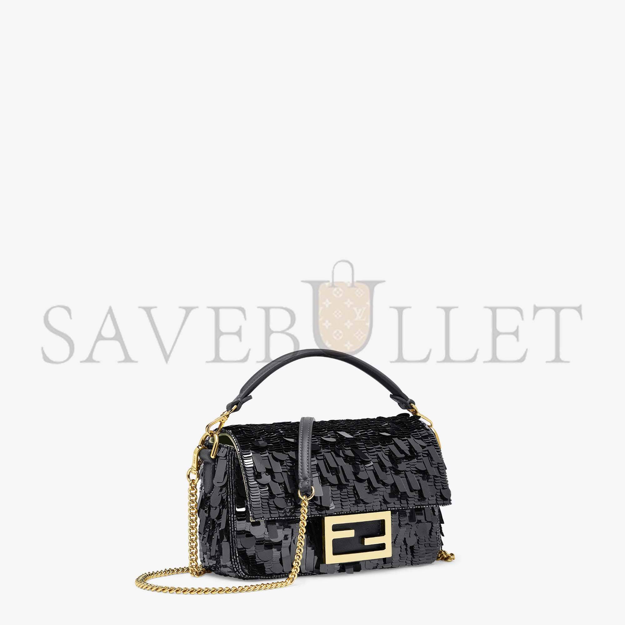 FENDI BAGUETTE MINI - BLACK SEQUIN AND LEATHER BAG 8BS017AMP0F0KUR (20*13*5cm) FENDI BAGUETTE MINI - BLACK SEQUIN AND LEATHER BAG 8BS017AMP0F0KUR (20*13*5cm)