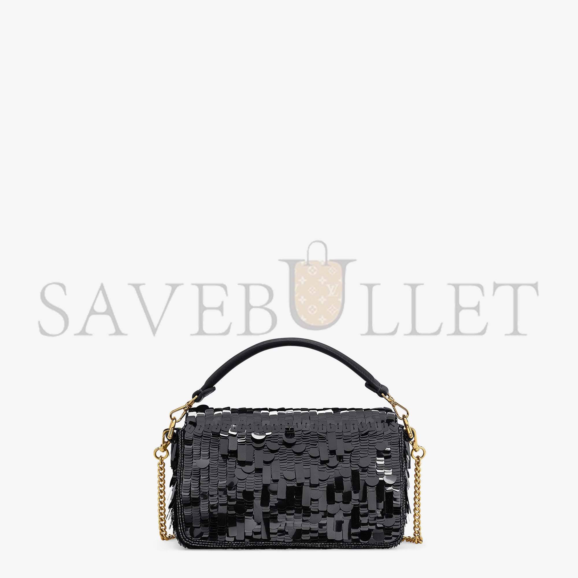 FENDI BAGUETTE MINI - BLACK SEQUIN AND LEATHER BAG 8BS017AMP0F0KUR (20*13*5cm) FENDI BAGUETTE MINI - BLACK SEQUIN AND LEATHER BAG 8BS017AMP0F0KUR (20*13*5cm)
