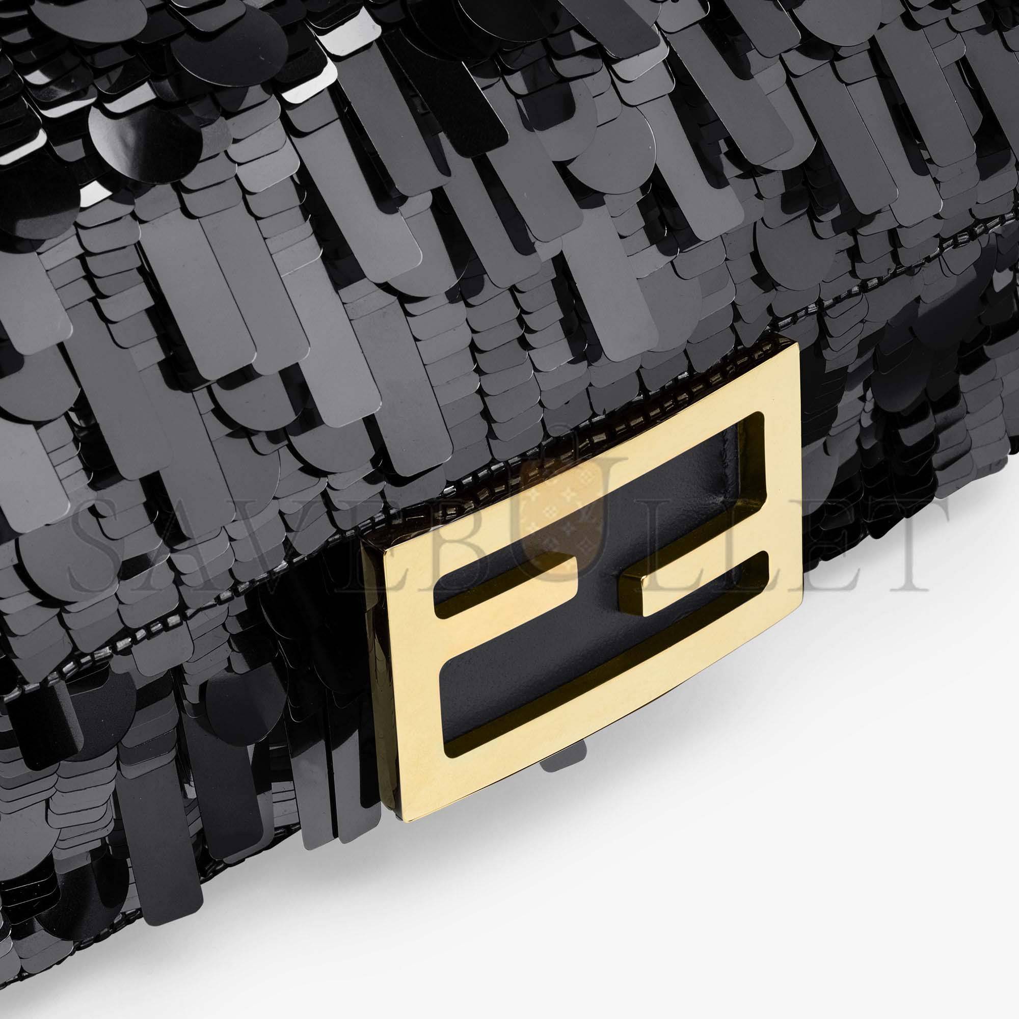 FENDI BAGUETTE MINI - BLACK SEQUIN AND LEATHER BAG 8BS017AMP0F0KUR (20*13*5cm) FENDI BAGUETTE MINI - BLACK SEQUIN AND LEATHER BAG 8BS017AMP0F0KUR (20*13*5cm)