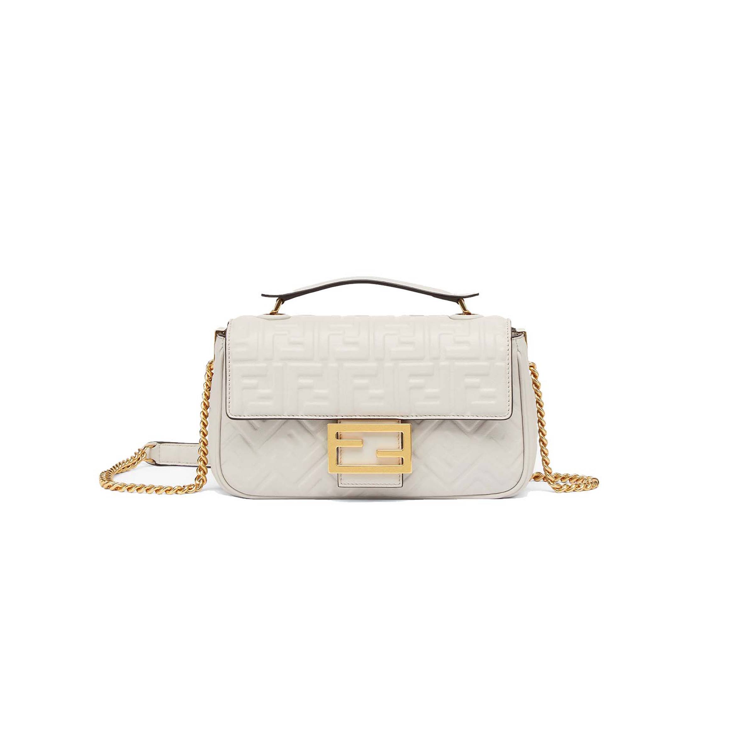 FENDI BAGUETTE CHAIN MIDI - LIGHT GRAY LEATHER BAG 8BR793AH9CF1BZ0 (24*14.5*7cm) FENDI BAGUETTE CHAIN MIDI - LIGHT GRAY LEATHER BAG 8BR793AH9CF1BZ0 (24*14.5*7cm)