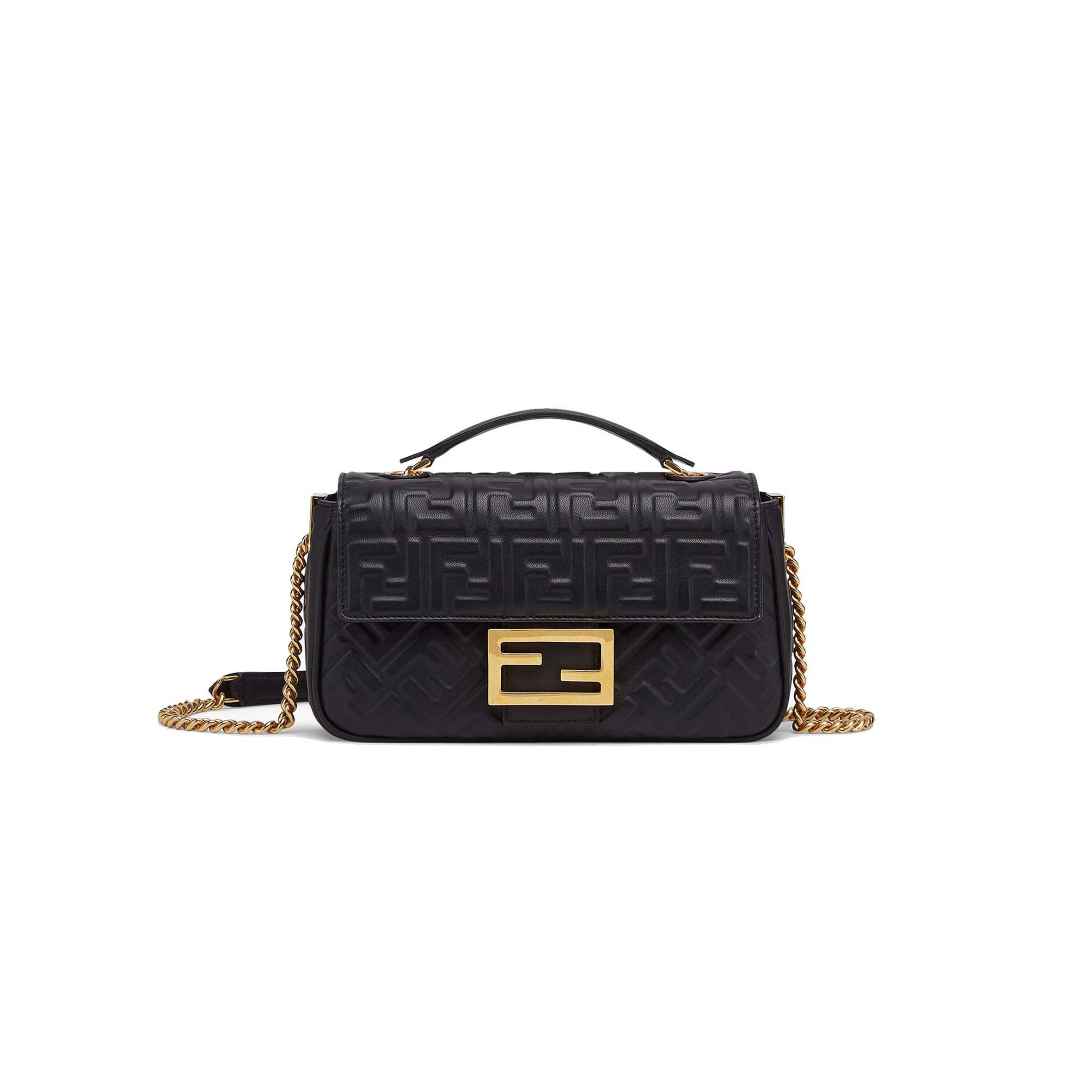 FENDI BAGUETTE CHAIN MIDI - BLACK NAPPA LEATHER BAG 8BR793AH9CF1CFJ (24*14.5*7cm) FENDI BAGUETTE CHAIN MIDI - BLACK NAPPA LEATHER BAG 8BR793AH9CF1CFJ (24*14.5*7cm)