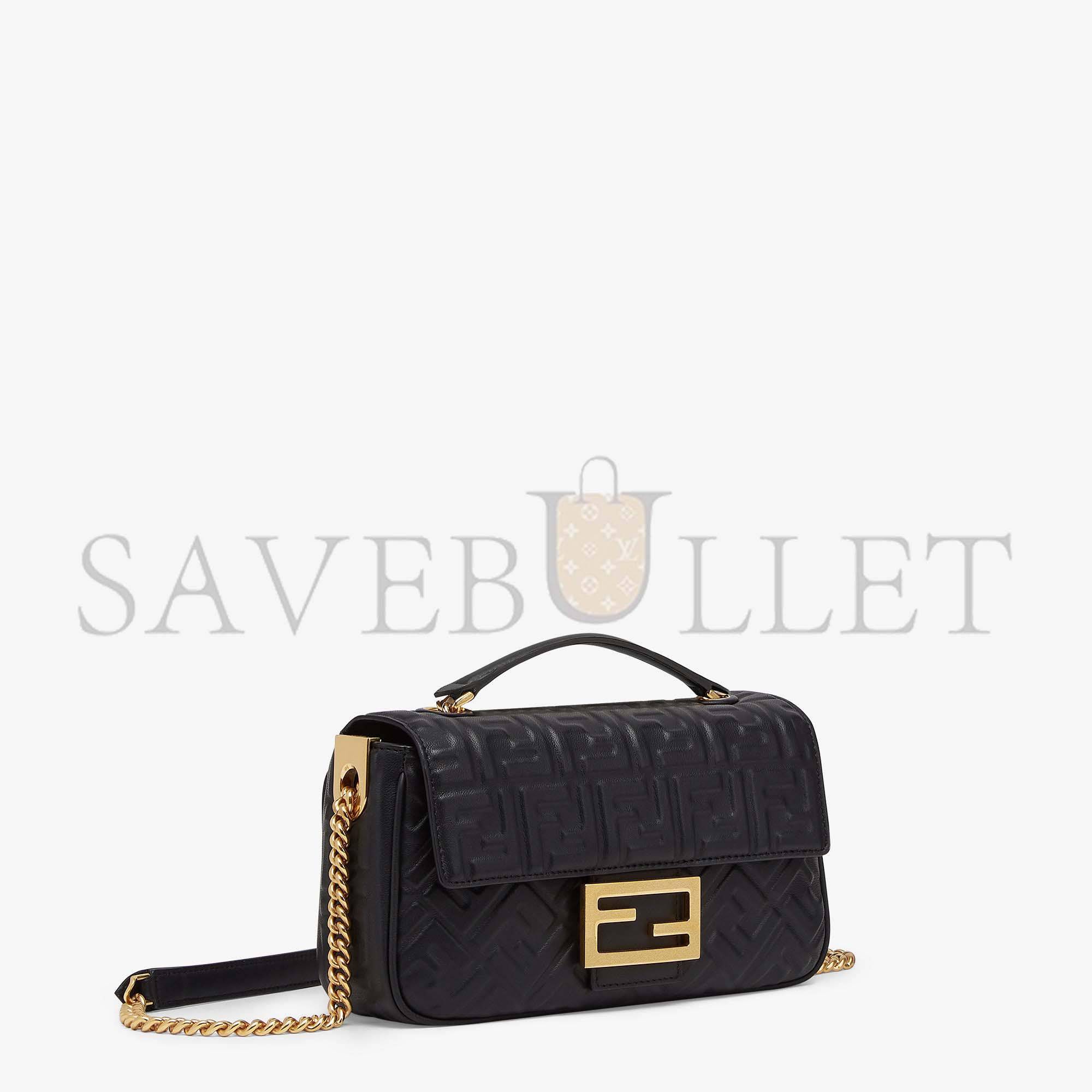 FENDI BAGUETTE CHAIN MIDI - BLACK NAPPA LEATHER BAG 8BR793AH9CF1CFJ (24*14.5*7cm) FENDI BAGUETTE CHAIN MIDI - BLACK NAPPA LEATHER BAG 8BR793AH9CF1CFJ (24*14.5*7cm)