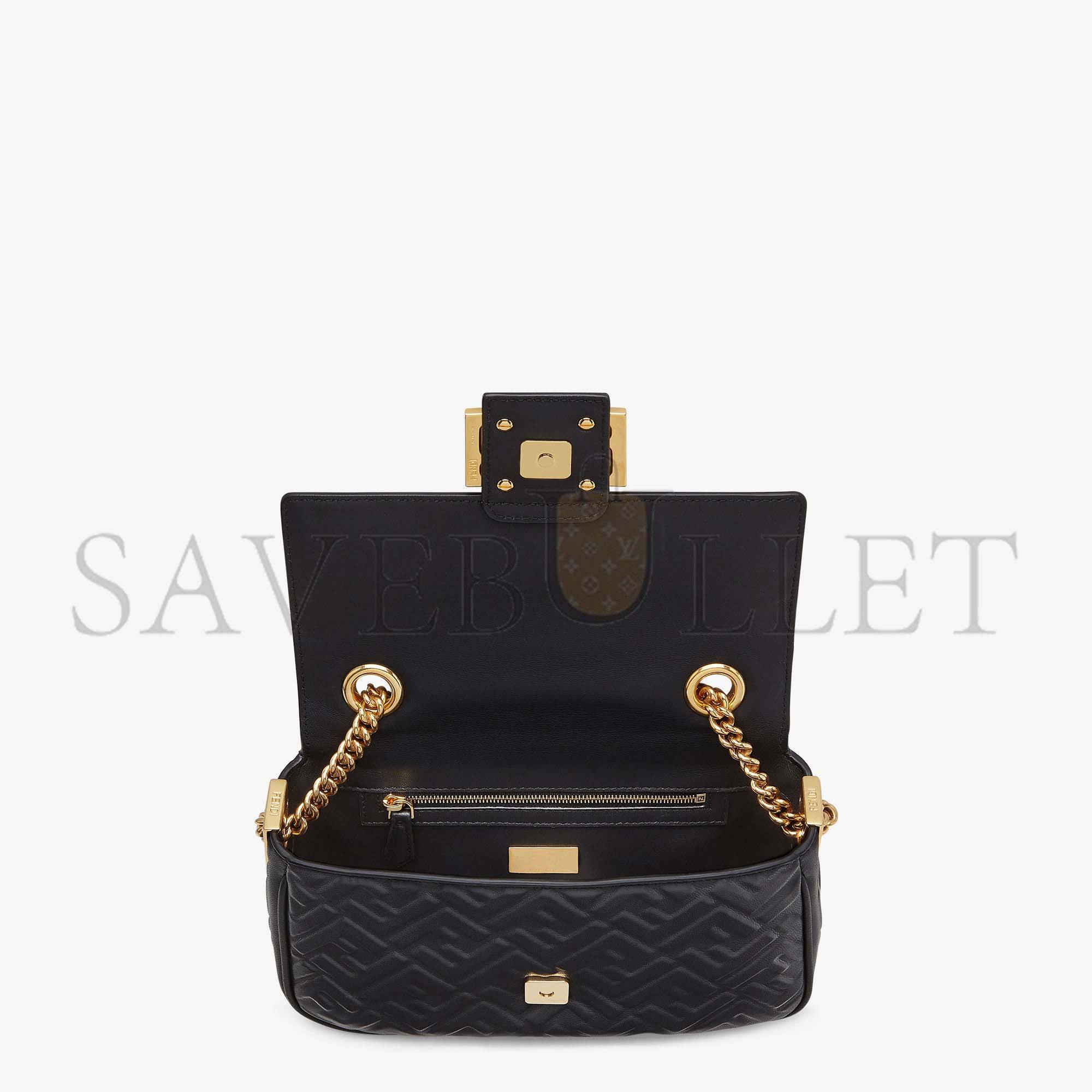 FENDI BAGUETTE CHAIN MIDI - BLACK NAPPA LEATHER BAG 8BR793AH9CF1CFJ (24*14.5*7cm) FENDI BAGUETTE CHAIN MIDI - BLACK NAPPA LEATHER BAG 8BR793AH9CF1CFJ (24*14.5*7cm)