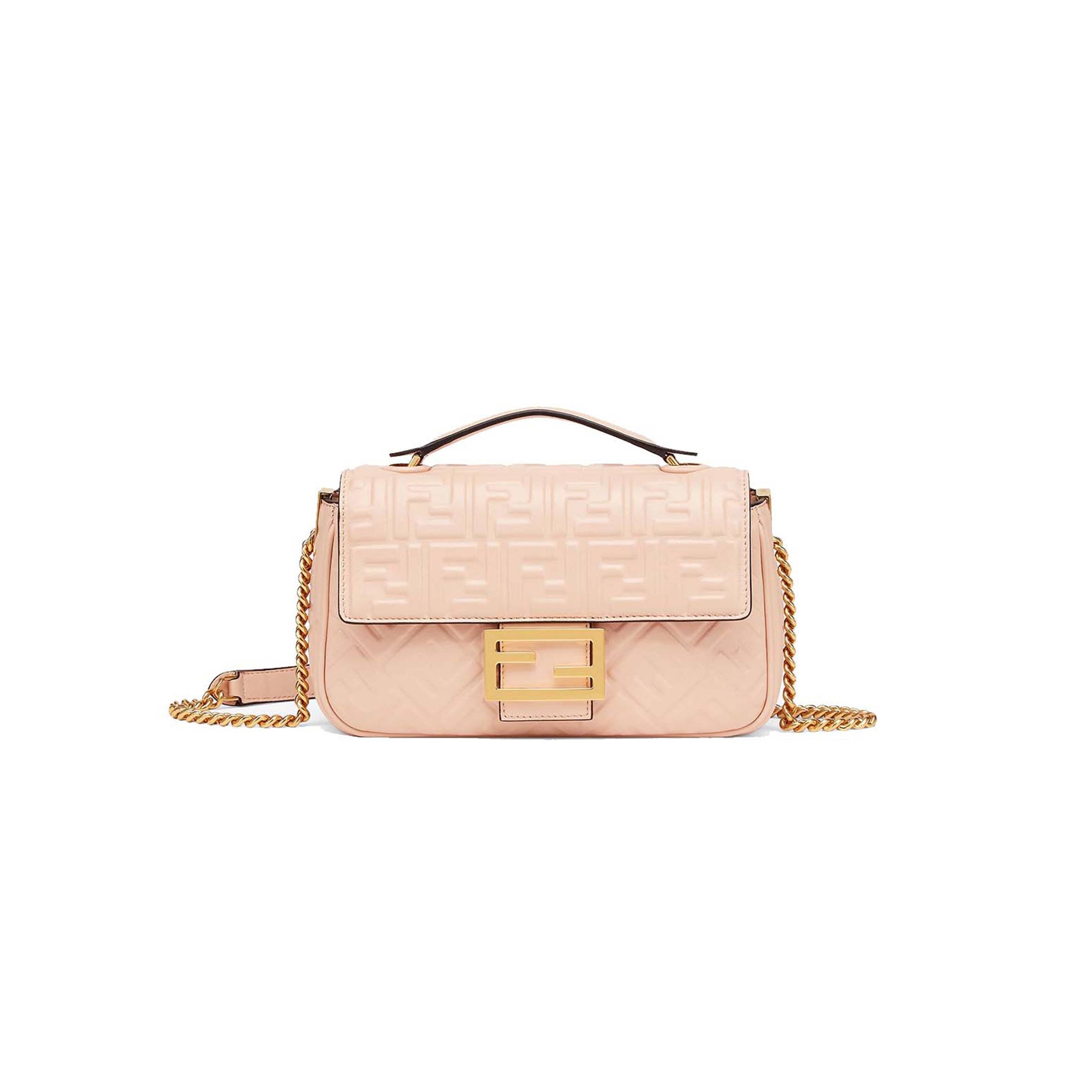 FENDI BAGUETTE CHAIN MIDI - PALE PINK LEATHER BAG 8BR793AH9CF171M (24*14.5*7cm) FENDI BAGUETTE CHAIN MIDI - PALE PINK LEATHER BAG 8BR793AH9CF171M (24*14.5*7cm)