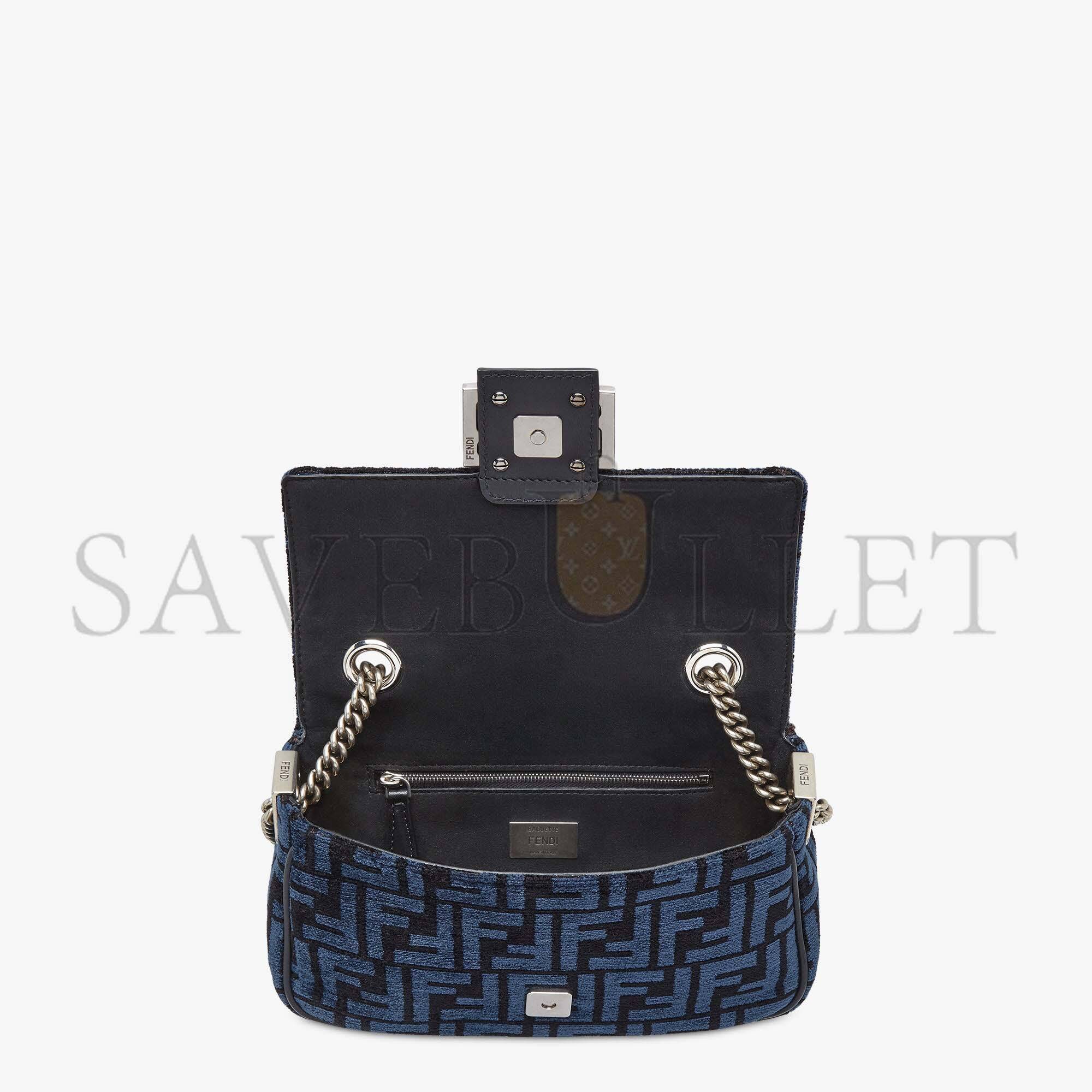 FENDI BAGUETTE CHAIN MIDI - DARK BLUE FF TAPESTRY FABRIC BAG 8BR793ALG7F1HZR (24*14.5*7cm) FENDI BAGUETTE CHAIN MIDI - DARK BLUE FF TAPESTRY FABRIC BAG 8BR793ALG7F1HZR (24*14.5*7cm)