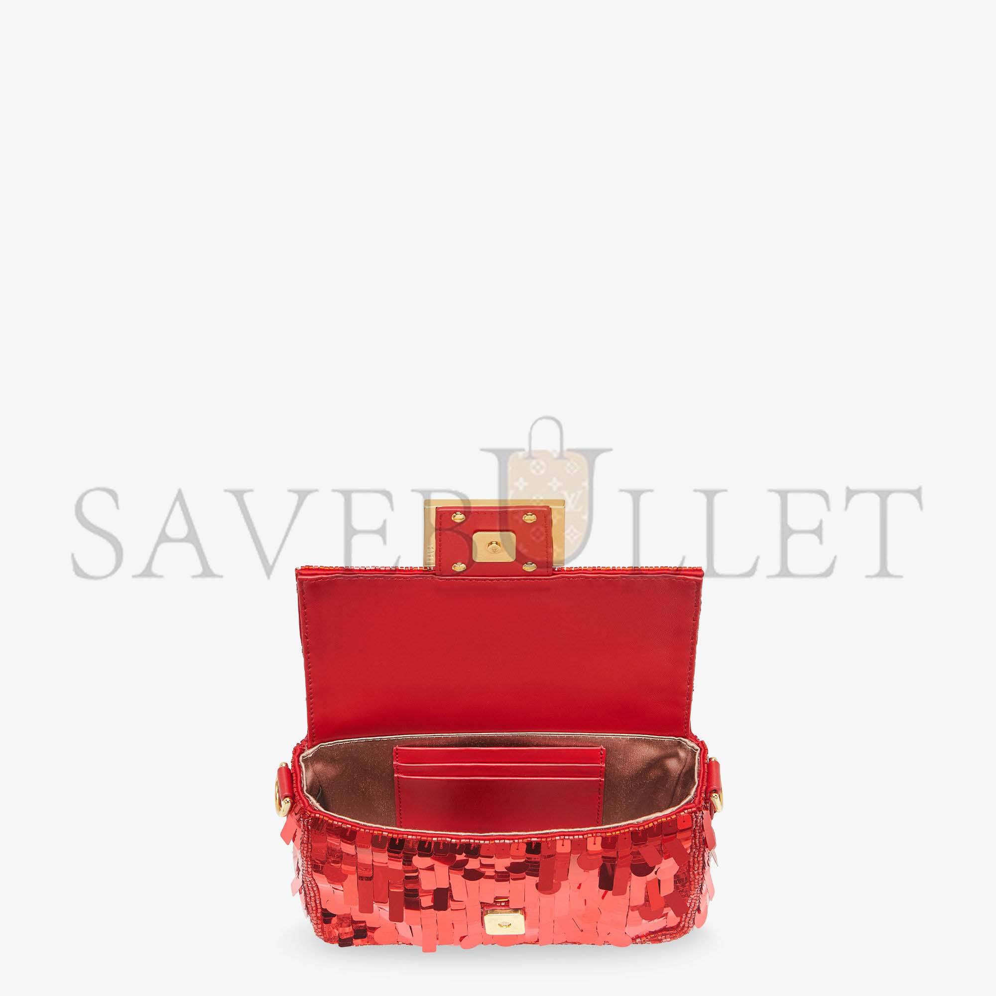 FENDI BAGUETTE MINI - DARK RED SEQUIN AND LEATHER BAG 8BS017AMP0F0V3L (20*13*5cm) FENDI BAGUETTE MINI - DARK RED SEQUIN AND LEATHER BAG 8BS017AMP0F0V3L (20*13*5cm)