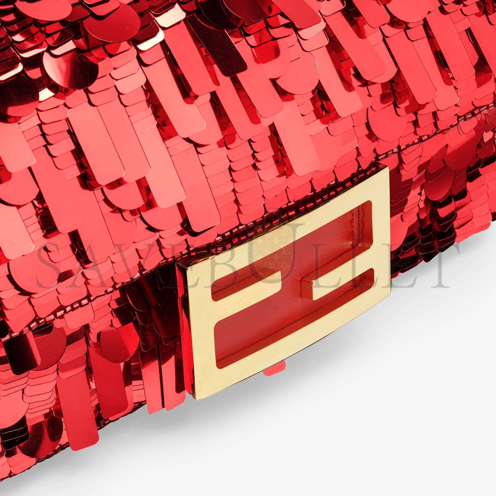FENDI BAGUETTE MINI - DARK RED SEQUIN AND LEATHER BAG 8BS017AMP0F0V3L (20*13*5cm) FENDI BAGUETTE MINI - DARK RED SEQUIN AND LEATHER BAG 8BS017AMP0F0V3L (20*13*5cm)