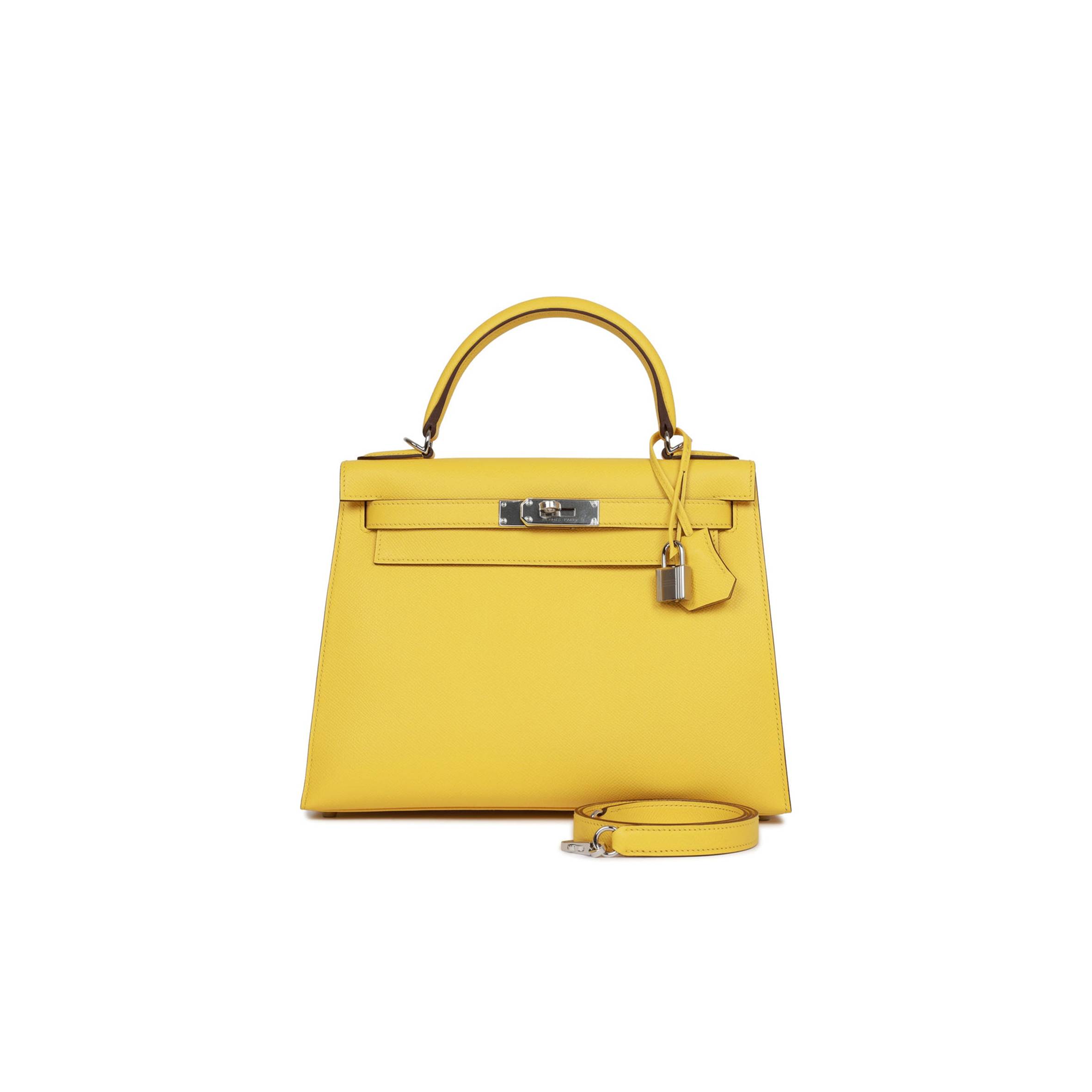 HERMES KELLY SELLIER 28 JAUNE DE NAPLES EPSOM PALLADIUM HARDWARE (28*22*10cm) HERMES KELLY SELLIER 28 JAUNE DE NAPLES EPSOM PALLADIUM HARDWARE (28*22*10cm)