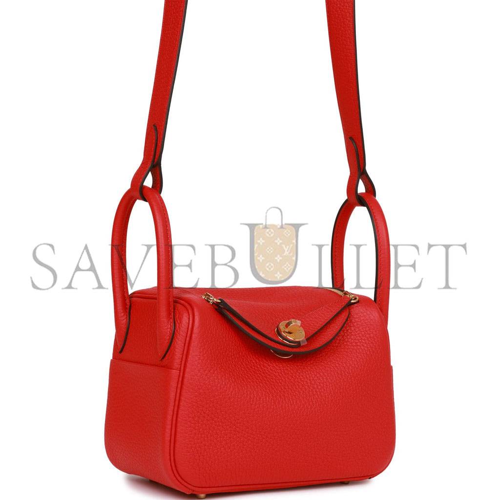 HERMES MINI LINDY ROUGE DE COEUR CLEMENCE GOLD HARDWARE (19*12.5*9) HERMES MINI LINDY ROUGE DE COEUR CLEMENCE GOLD HARDWARE (19*12.5*9)