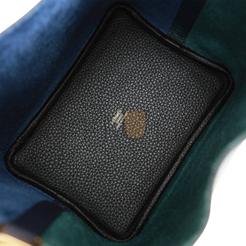 HERMES PICOTIN LOCK 18 CASAQUE VERT CYPRESS, BLEU NUIT AND BLACK CLEMENCE GOLD HARDWARE(18*13*18cm) HERMES PICOTIN LOCK 18 CASAQUE VERT CYPRESS, BLEU NUIT AND BLACK CLEMENCE GOLD HARDWARE(18*13*18cm)