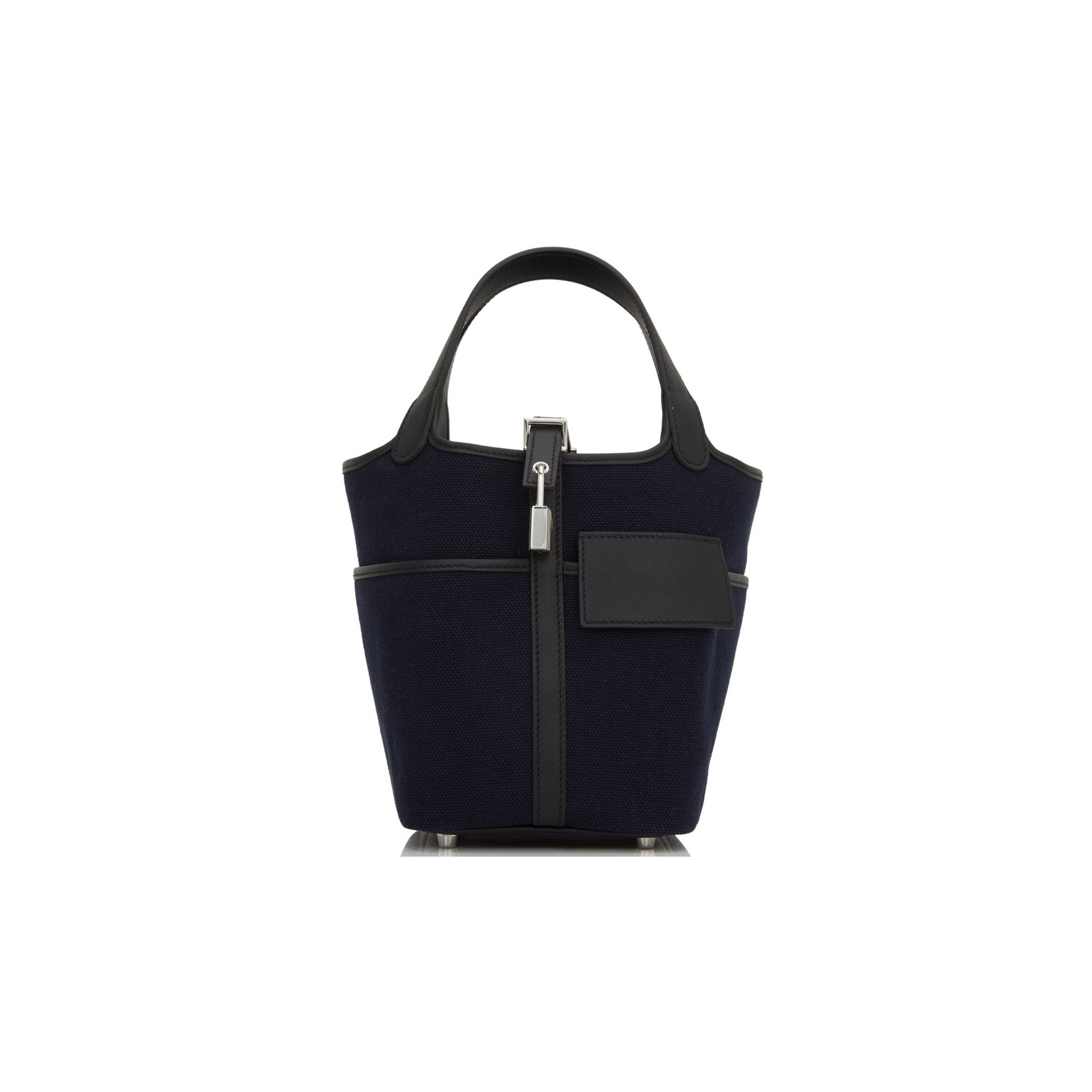 HERMES PICOTIN CARGO 18 BLEU MARINE AND BLACK SWIFT AND TOILE CANVAS PALLADIUM HARDWAR(18*13*18cm) HERMES PICOTIN CARGO 18 BLEU MARINE AND BLACK SWIFT AND TOILE CANVAS PALLADIUM HARDWAR(18*13*18cm)