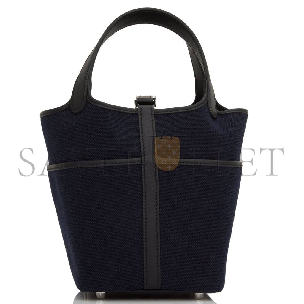 HERMES PICOTIN CARGO 18 BLEU MARINE AND BLACK SWIFT AND TOILE CANVAS PALLADIUM HARDWAR(18*13*18cm) HERMES PICOTIN CARGO 18 BLEU MARINE AND BLACK SWIFT AND TOILE CANVAS PALLADIUM HARDWAR(18*13*18cm)