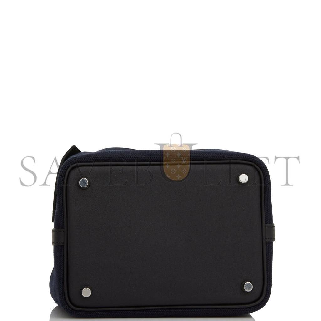 HERMES PICOTIN CARGO 18 BLEU MARINE AND BLACK SWIFT AND TOILE CANVAS PALLADIUM HARDWAR(18*13*18cm) HERMES PICOTIN CARGO 18 BLEU MARINE AND BLACK SWIFT AND TOILE CANVAS PALLADIUM HARDWAR(18*13*18cm)