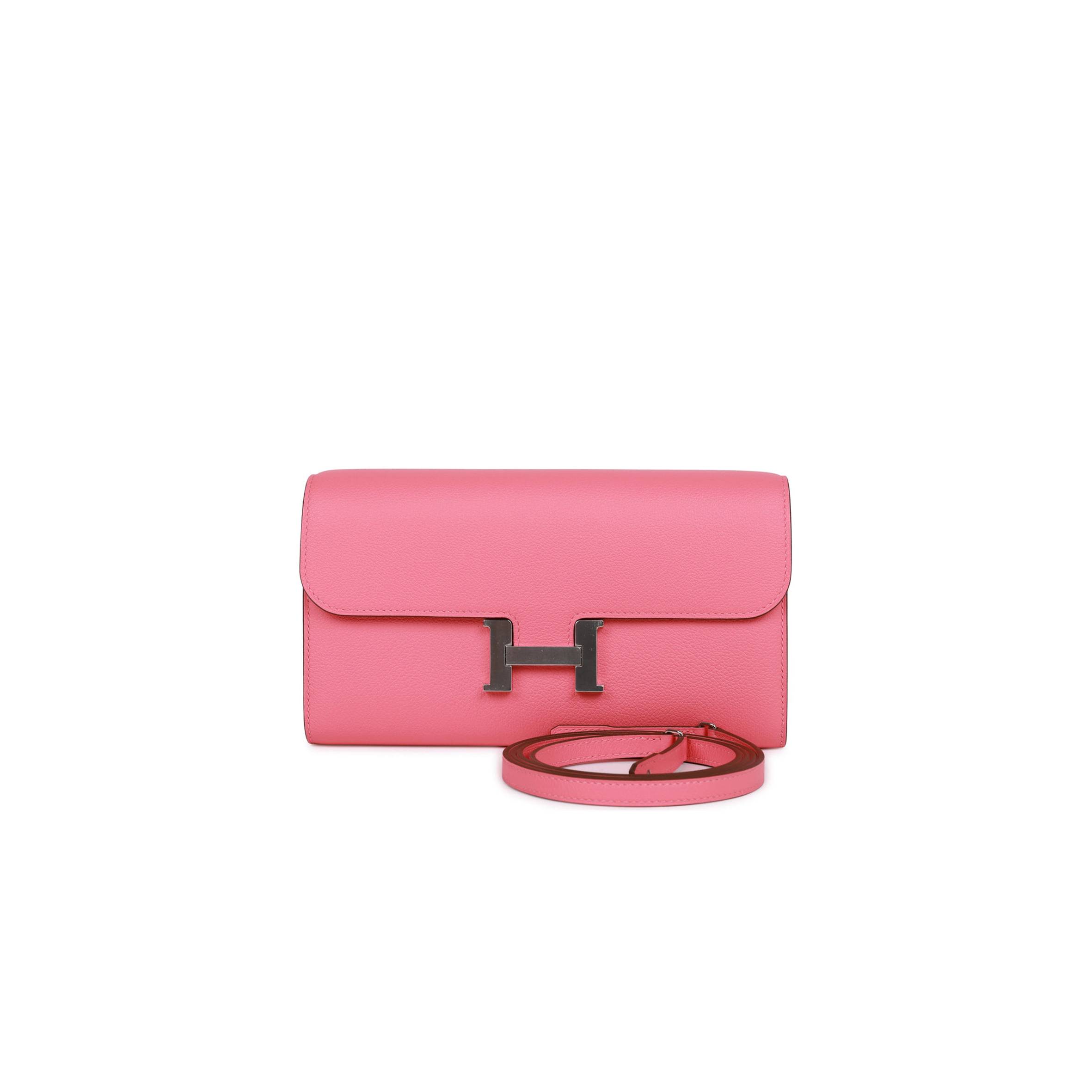 HERMES CONSTANCE WALLET TO GO ROSE AZALEE EVERCOLOR PALLADIUM HARDWARE (20.3*11.4*3.8cm)