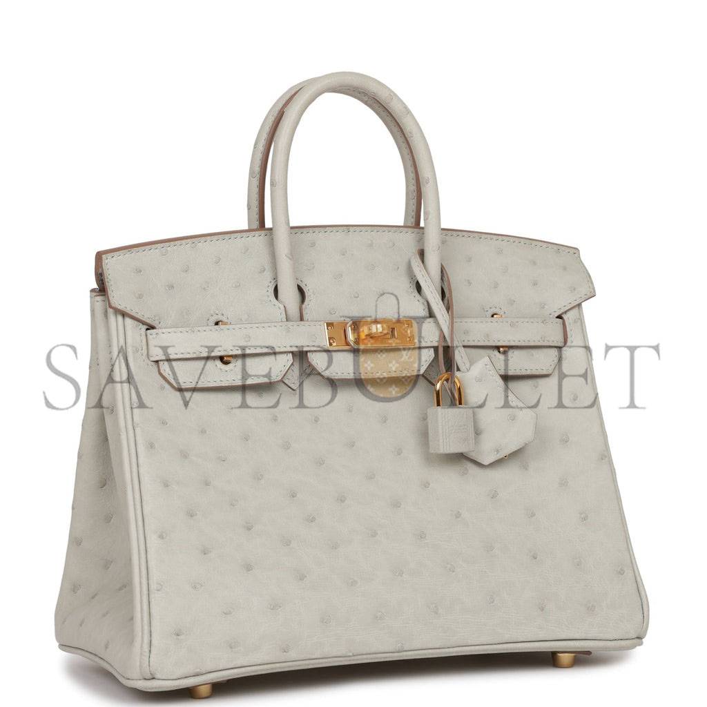 HERMES BIRKIN 25 GRIS PERLE OSTRICH GOLD HARDWARE HANDMADE (25cm) HERMES BIRKIN 25 GRIS PERLE OSTRICH GOLD HARDWARE HANDMADE (25cm)