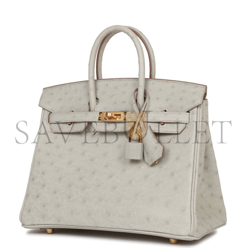 HERMES BIRKIN 25 GRIS PERLE OSTRICH GOLD HARDWARE HANDMADE (25cm) HERMES BIRKIN 25 GRIS PERLE OSTRICH GOLD HARDWARE HANDMADE (25cm)