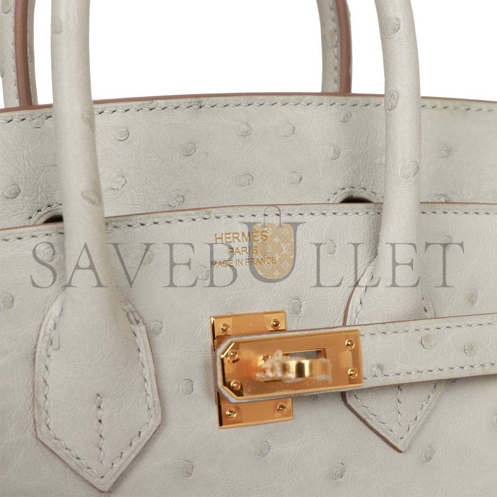 HERMES BIRKIN 25 GRIS PERLE OSTRICH GOLD HARDWARE HANDMADE (25cm) HERMES BIRKIN 25 GRIS PERLE OSTRICH GOLD HARDWARE HANDMADE (25cm)
