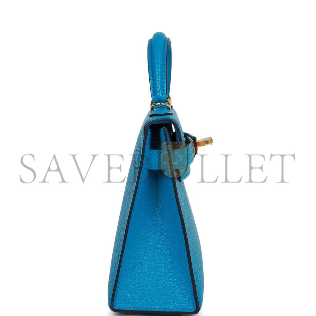 HERMES MINI KELLY SELLIER 20 BLEU FRIDA CHEVRE GOLD HARDWARE (19*12*5.5cm) HERMES MINI KELLY SELLIER 20 BLEU FRIDA CHEVRE GOLD HARDWARE (19*12*5.5cm)